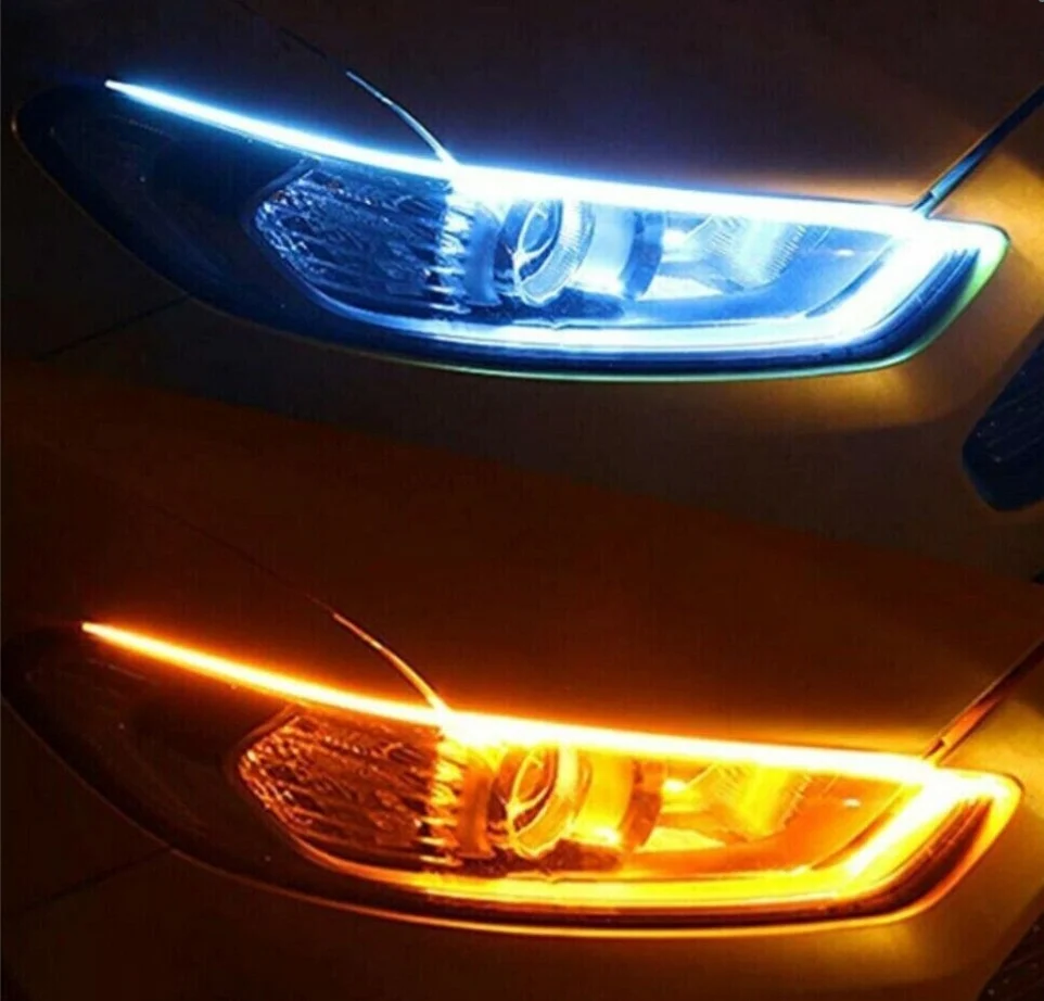 Led Flessibile per Auto 2pz, Fari Auto, Illuminazione, da 60cm, Striscia Led, Bianco & Giallo. - Image 4