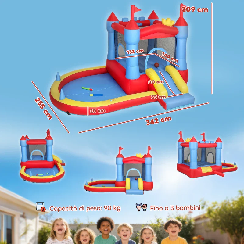 AIYAPLAY Castello Gonfiabile per Bambini con Scivolo, Piscina/Palline, Canestro da Basket e Soffiatore - Image 8