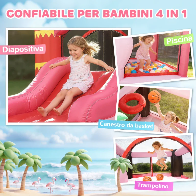 AIYAPLAY Castello Gonfiabile per Bambini con Scivolo, Trampolino, Vasca di Palline e Canestro Basket, 255x230x196 cm, Rosa - Image 10