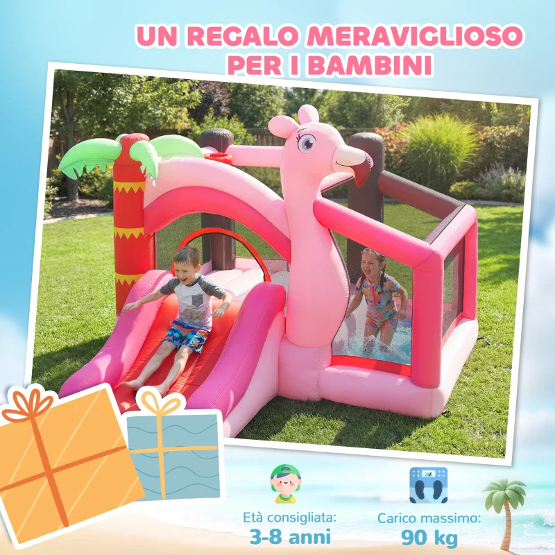 AIYAPLAY Castello Gonfiabile per Bambini con Scivolo, Trampolino, Vasca di Palline e Canestro Basket, 255x230x196 cm, Rosa - Image 11