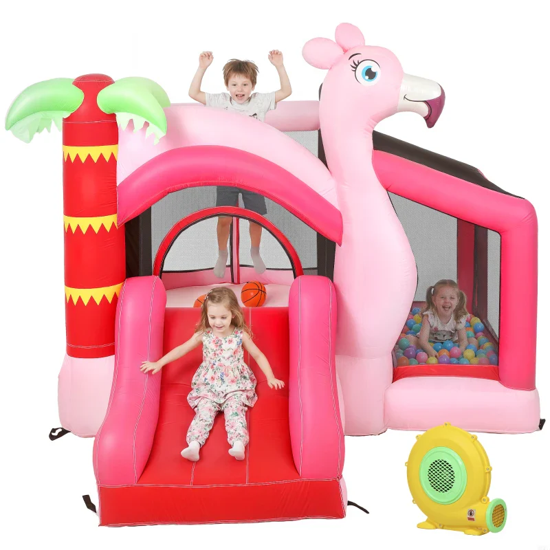 AIYAPLAY Castello Gonfiabile per Bambini con Scivolo, Trampolino, Vasca di Palline e Canestro Basket, 255x230x196 cm, Rosa - Image 2
