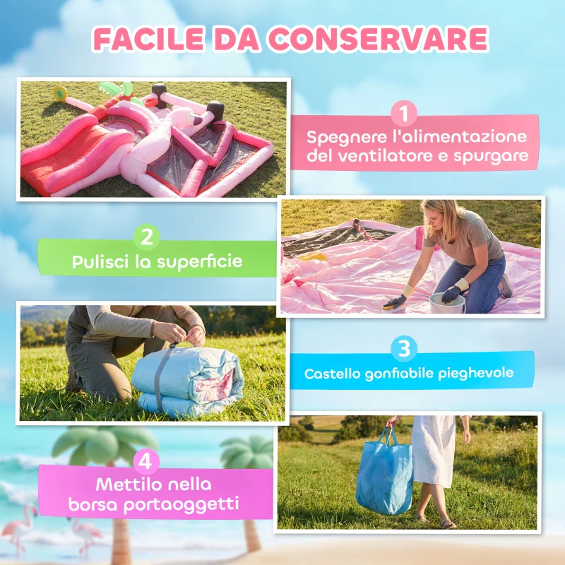 AIYAPLAY Castello Gonfiabile per Bambini con Scivolo, Trampolino, Vasca di Palline e Canestro Basket, 255x230x196 cm, Rosa - Image 3
