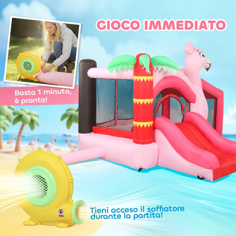 AIYAPLAY Castello Gonfiabile per Bambini con Scivolo, Trampolino, Vasca di Palline e Canestro Basket, 255x230x196 cm, Rosa - Image 6