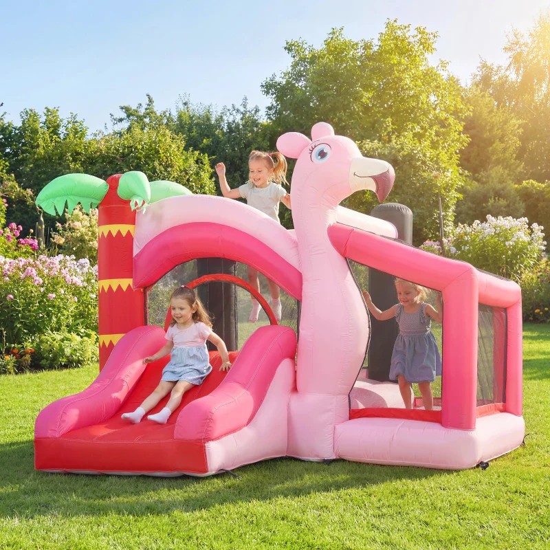 AIYAPLAY Castello Gonfiabile per Bambini con Scivolo, Trampolino, Vasca di Palline e Canestro Basket, 255x230x196 cm, Rosa - Image 9