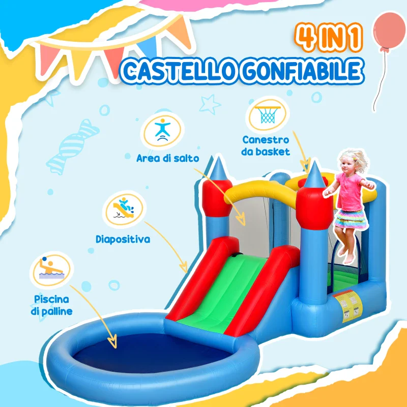 AIYAPLAY Castello Gonfiabile Trampolino 4 in 1, Scivolo, 415x205x190cm, Multicolore - Image 4