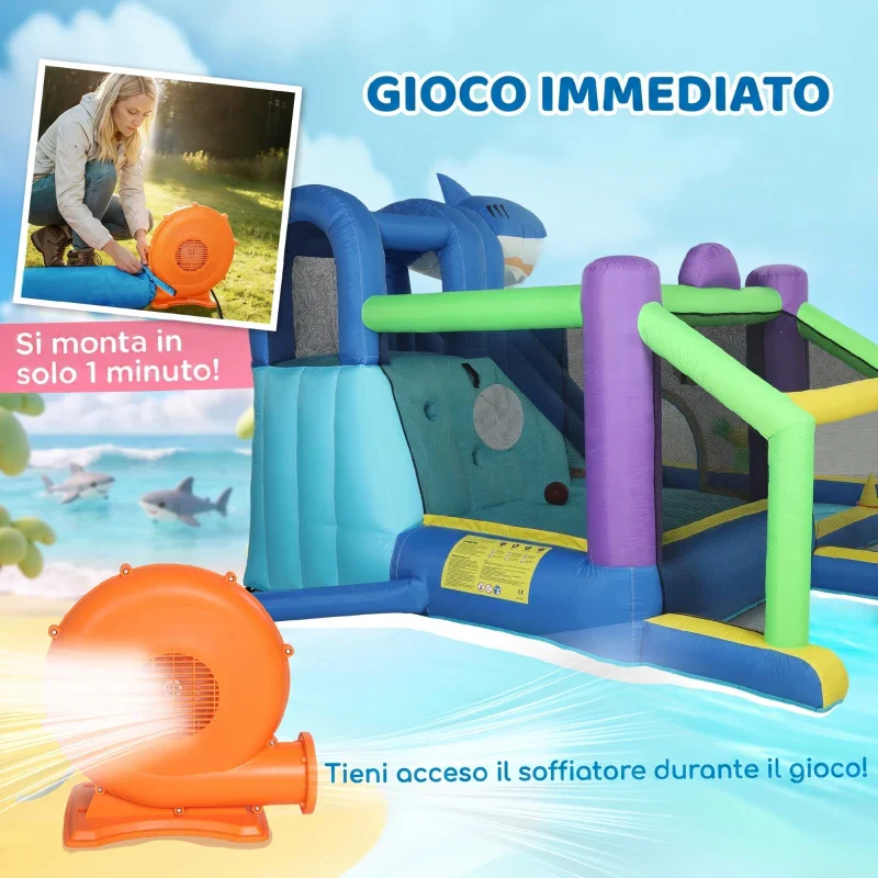 AIYAPLAY Gonfiabile Tema Squali con Scivolo, Piscina/Piscina Palline per Divertimento Bambini all'Aperto - Image 10