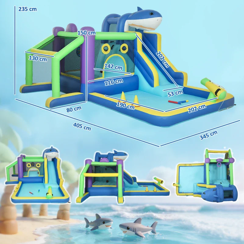 AIYAPLAY Gonfiabile Tema Squali con Scivolo, Piscina/Piscina Palline per Divertimento Bambini all'Aperto - Image 11