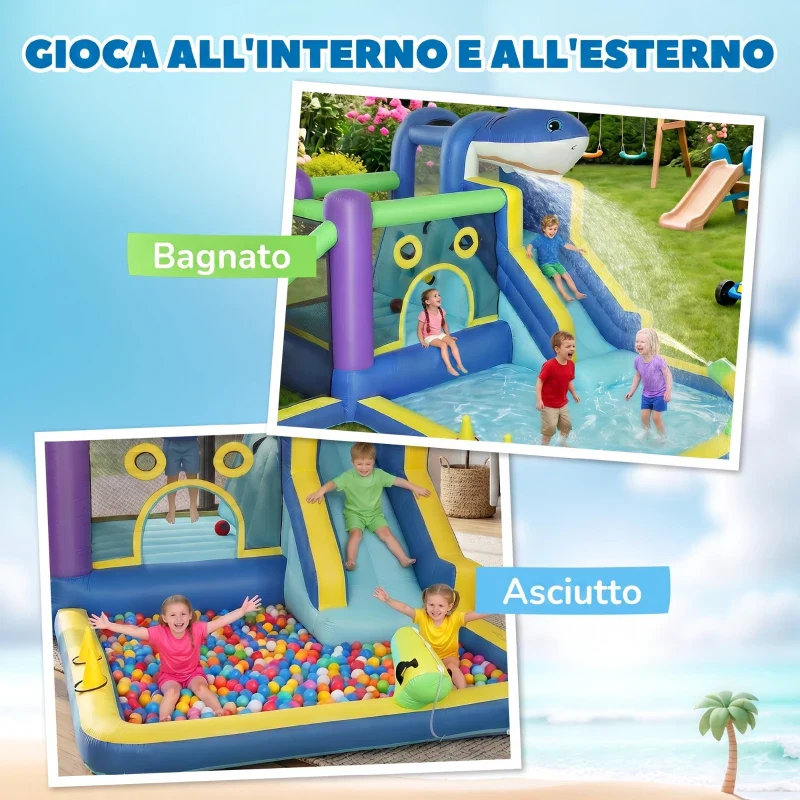 AIYAPLAY Gonfiabile Tema Squali con Scivolo, Piscina/Piscina Palline per Divertimento Bambini all'Aperto - Image 2
