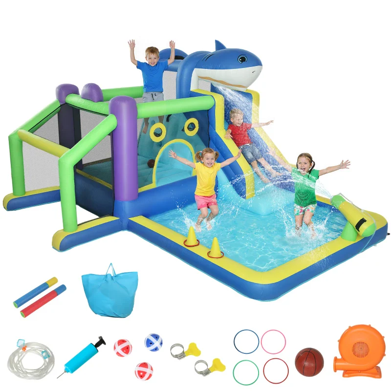 AIYAPLAY Gonfiabile Tema Squali con Scivolo, Piscina/Piscina Palline per Divertimento Bambini all'Aperto - Image 3