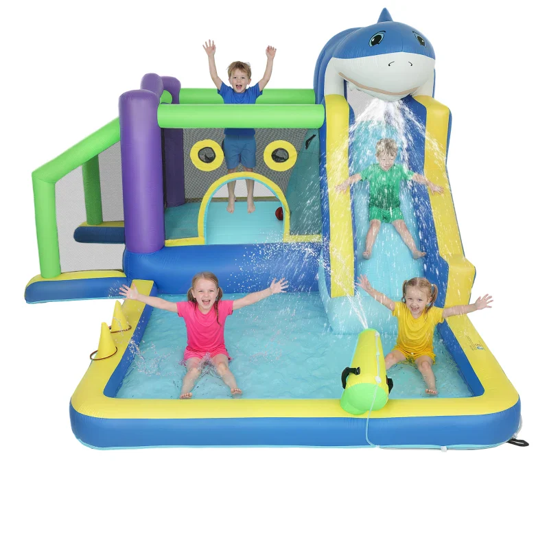 AIYAPLAY Gonfiabile Tema Squali con Scivolo, Piscina/Piscina Palline per Divertimento Bambini all'Aperto - Image 5