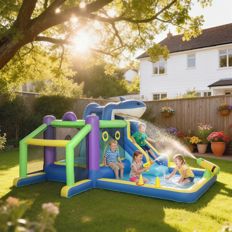 AIYAPLAY Gonfiabile Tema Squali con Scivolo, Piscina/Piscina Palline per Divertimento Bambini all'Aperto - Image 7