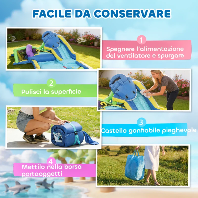 AIYAPLAY Gonfiabile Tema Squali con Scivolo, Piscina/Piscina Palline per Divertimento Bambini all'Aperto - Image 8