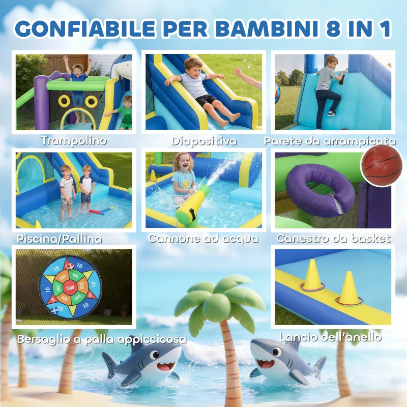 AIYAPLAY Gonfiabile Tema Squali con Scivolo, Piscina/Piscina Palline per Divertimento Bambini all'Aperto - Image 9