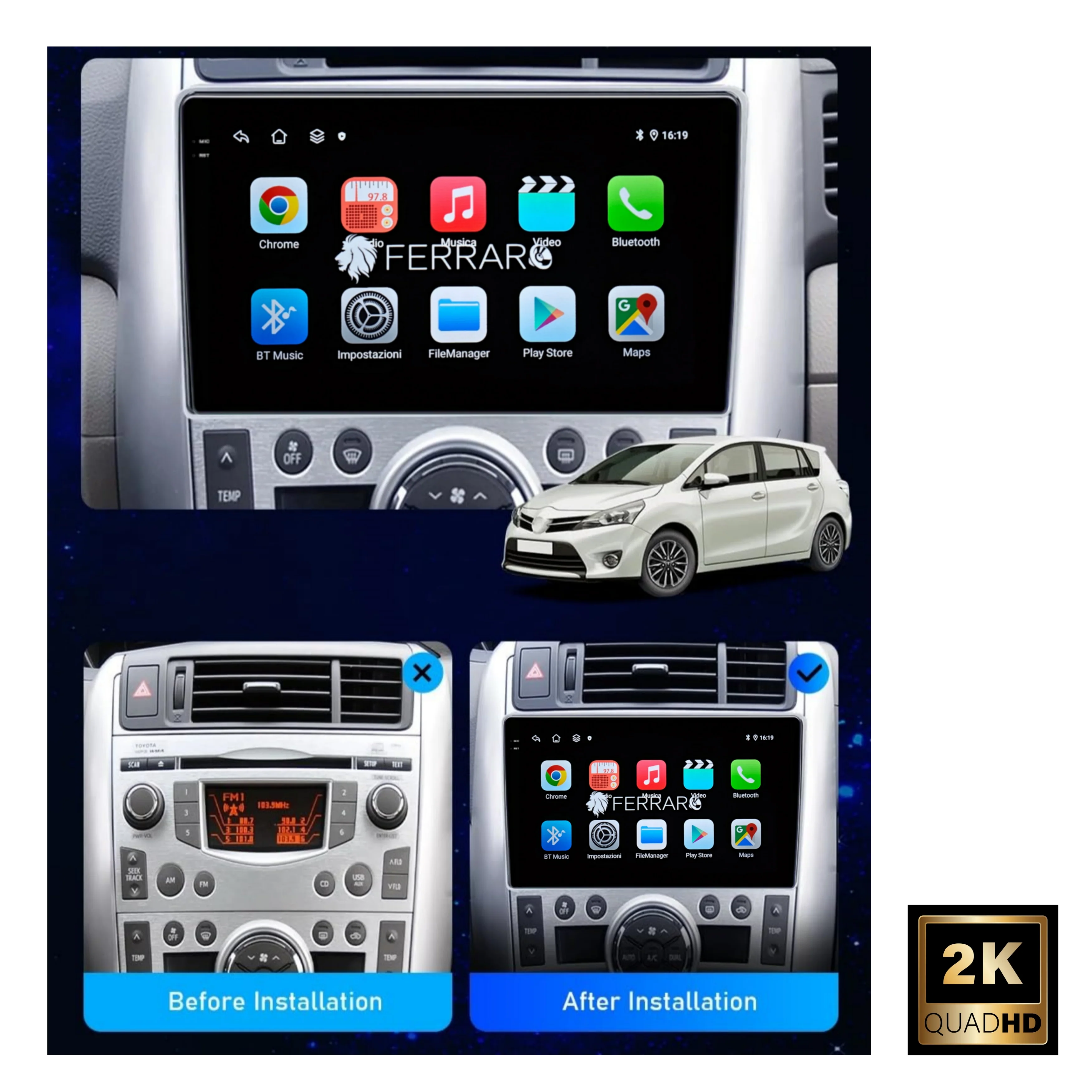 Autoradio per Toyota Verso R20 9" | 2009-2018 | Android | Bluetooth | CarPlay | Android Auto | 12/256GB Ram - Image 3