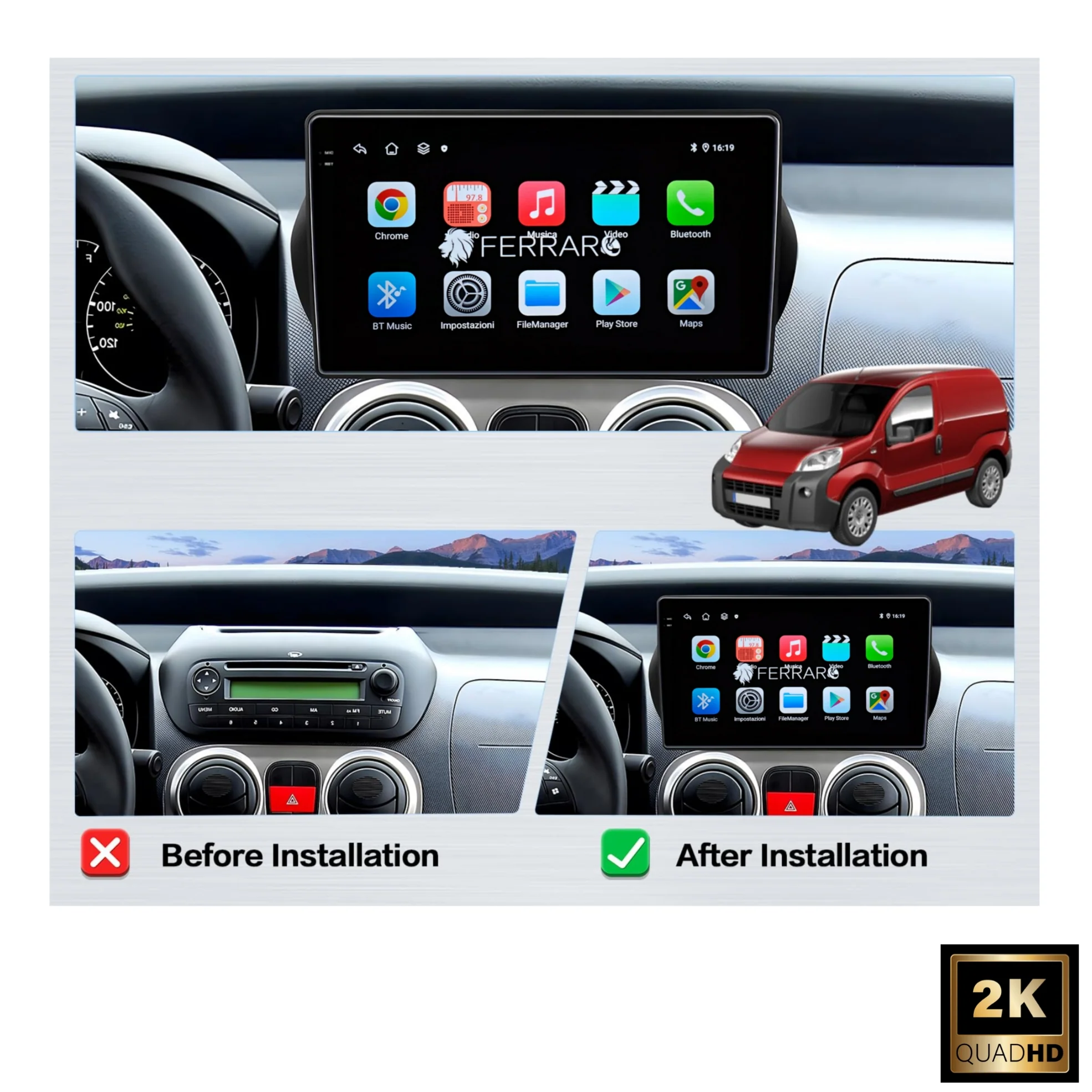 Autoradio per Fiat Qubo 10.1" 2K | Citroen Nemo | Peugeot Bipper | 2008-2017 | Android | Bluetooth | CarPlay | Android Auto | 4/64GB Ram - Image 6