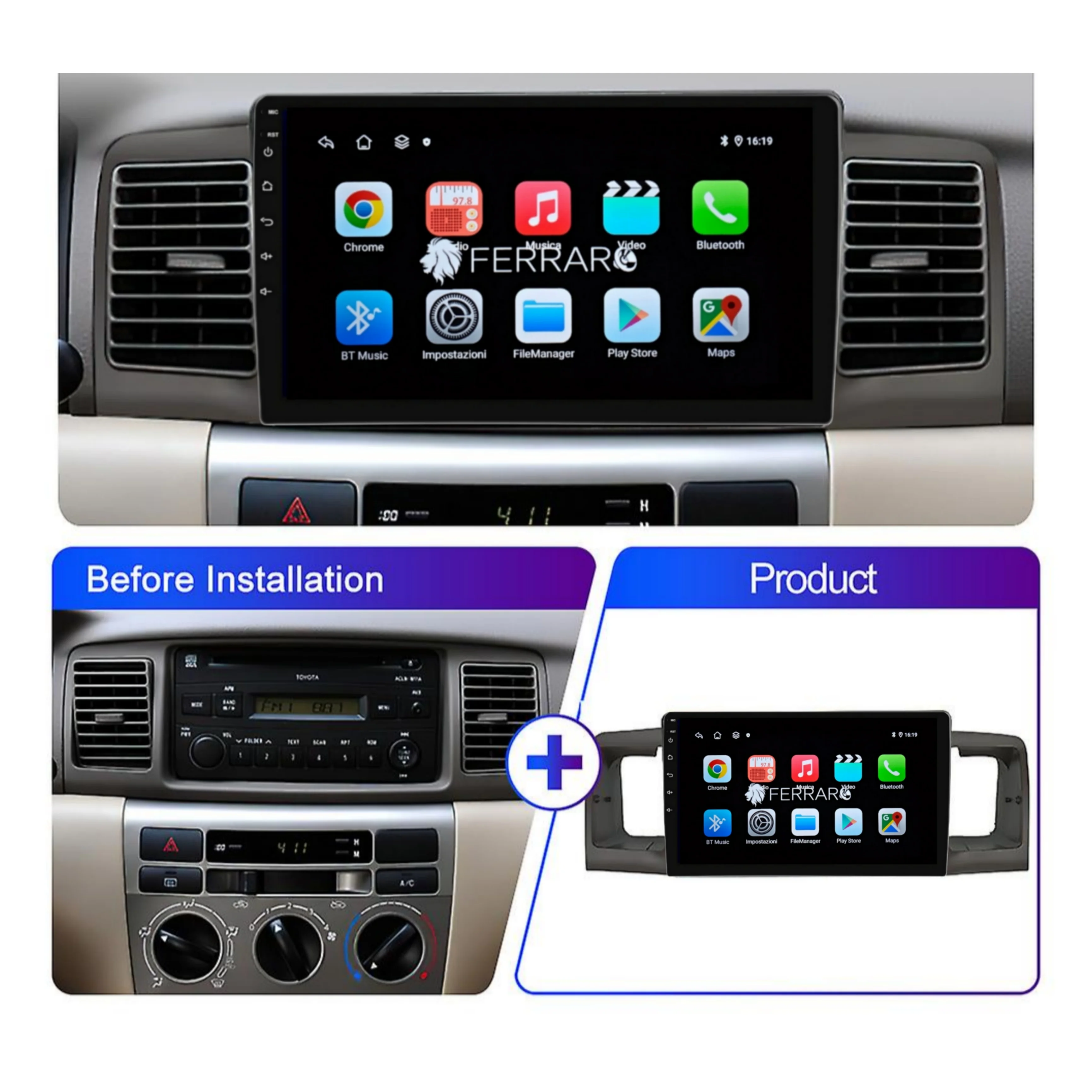 Autoradio per Toyota Corolla E120/E130 9" (2000-2007) Android, Bluetooth, CarPlay, Android Auto, 2GB/4GB/6GB/8GB Ram - Image 4