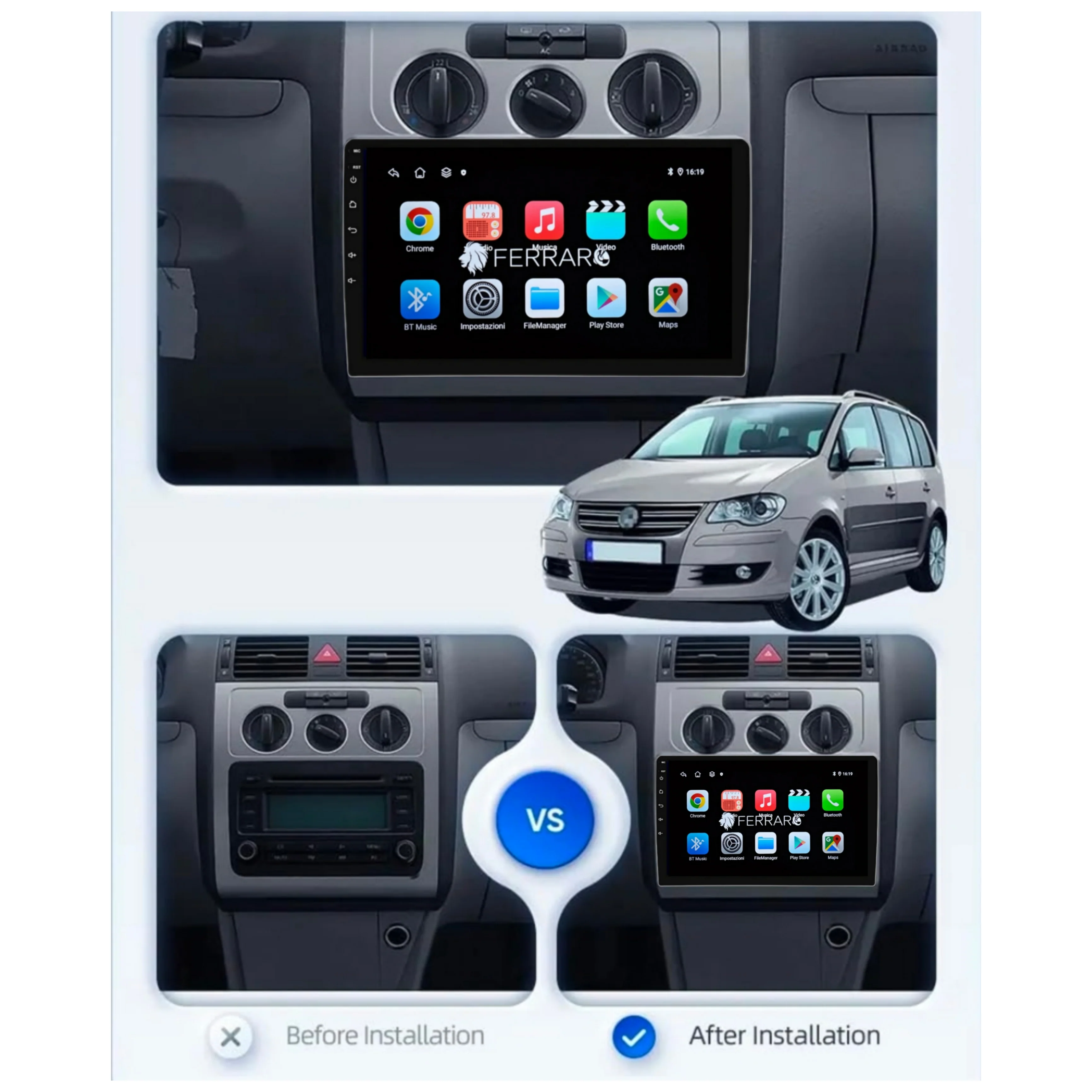 Autoradio per Volkswagen Touran 10.1" (2003-2010) Android, Bluetooth, CarPlay, Android Auto, 2GB/4GB/8GB Ram - Image 5