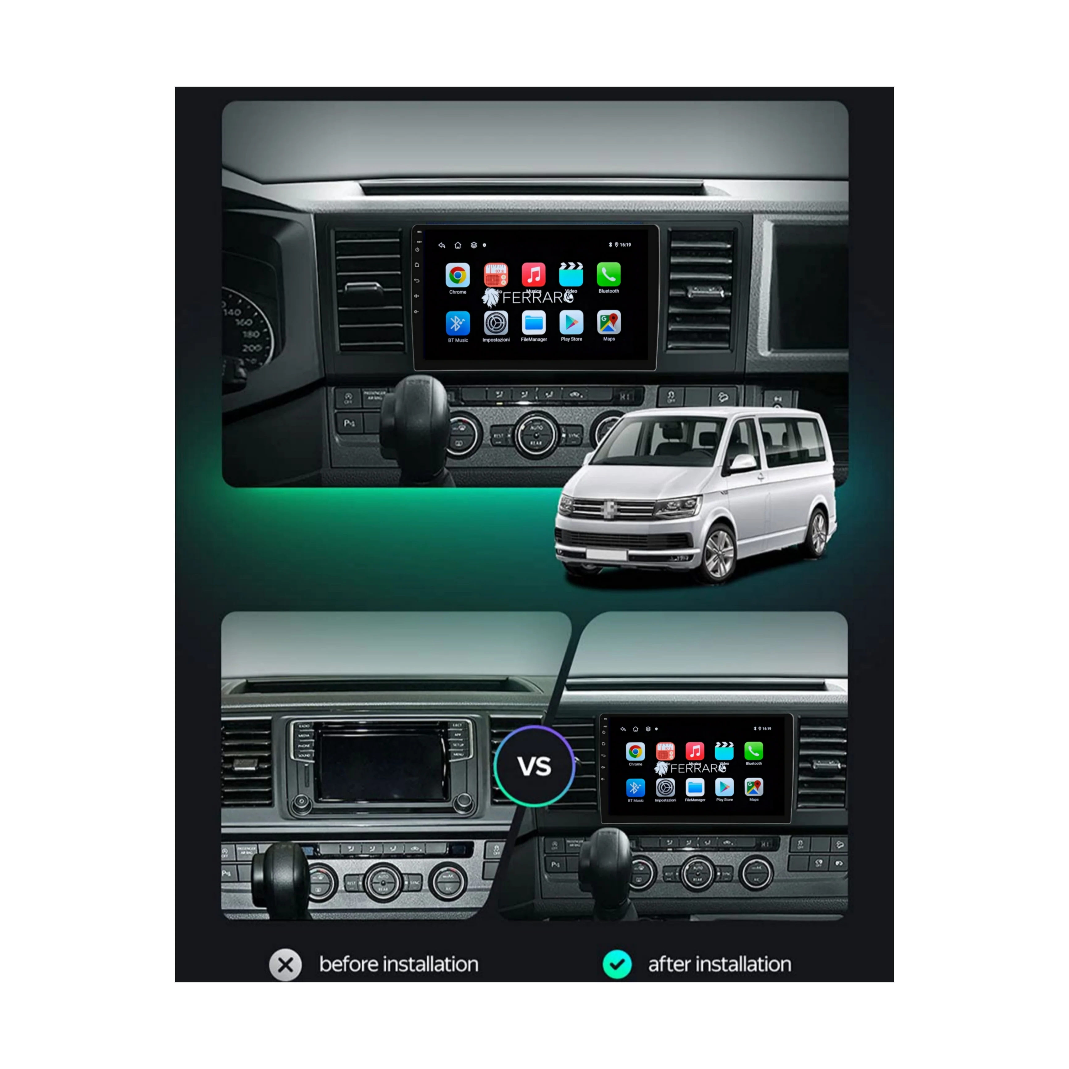 Autoradio per Volkswagen Trasporter 6 T6.1 9" (2015-2024) Android, Bluetooth, CarPlay, Android Auto, 2GB/4GB/6GB/8GB Ram - Image 4