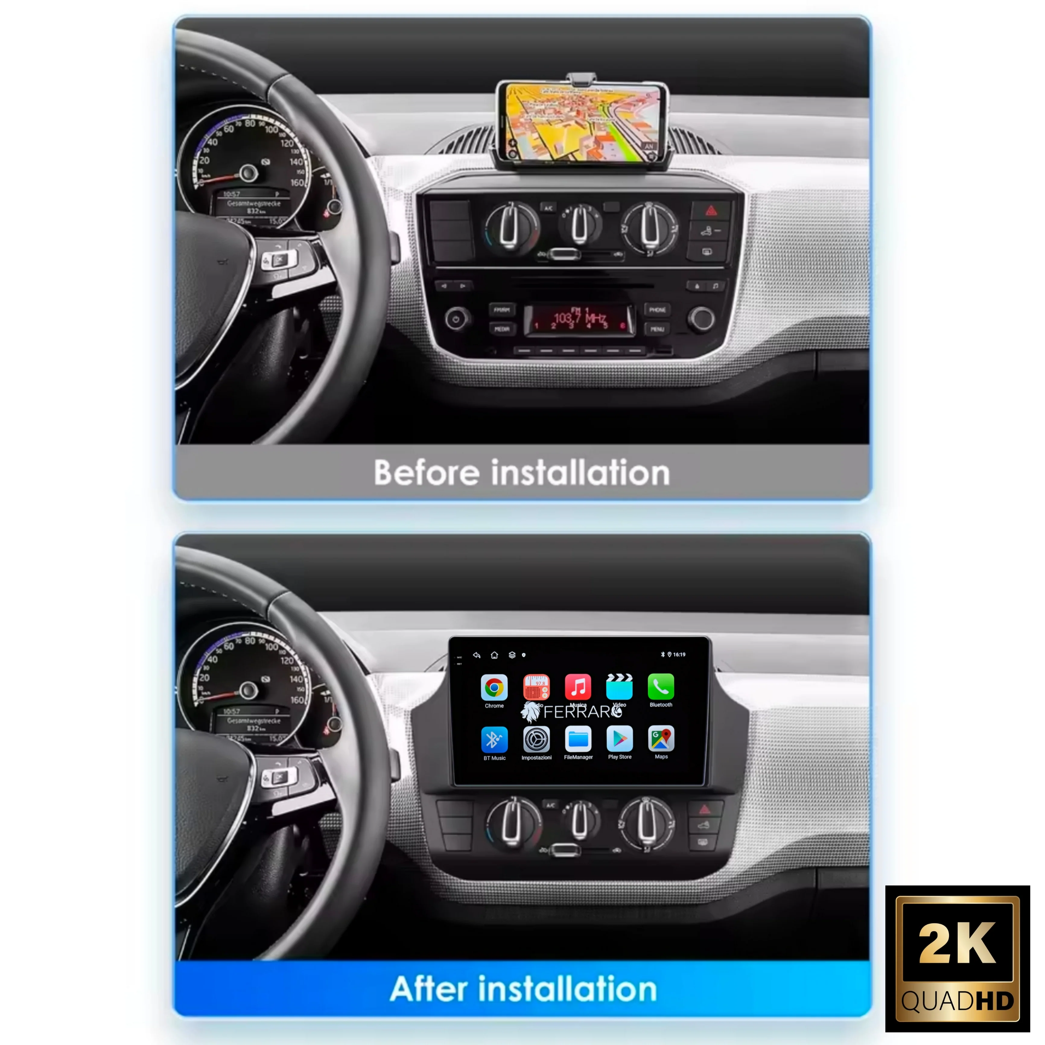 Autoradio per Volkswagen UP 9" 2K | 2011-2016 | Android | Bluetooth | CarPlay | Android Auto | 12/256GB Ram - Image 3