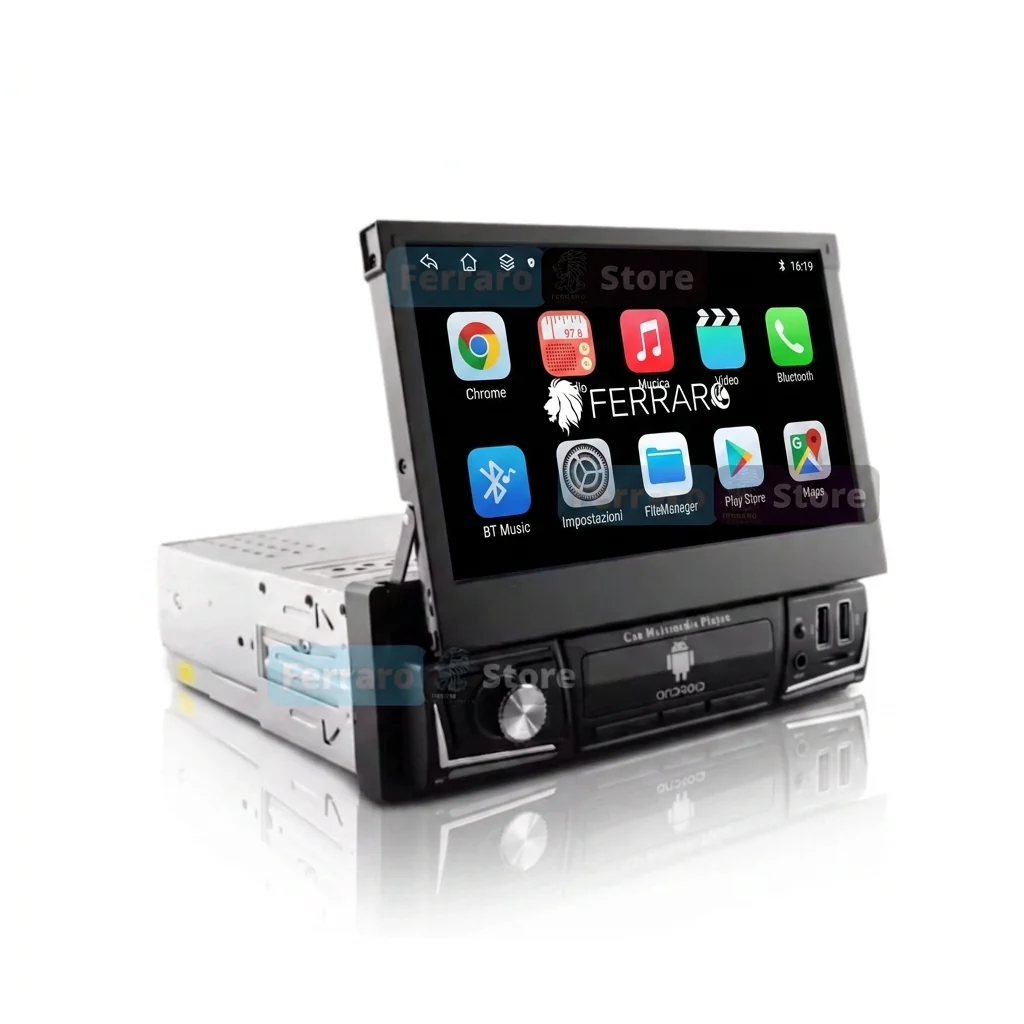 Autoradio Universale a Scomparsa Manuale (Android) 1Din 7" Pollici, Bluetooth, CarPlay, Android Auto, 2GB/4GB Ram