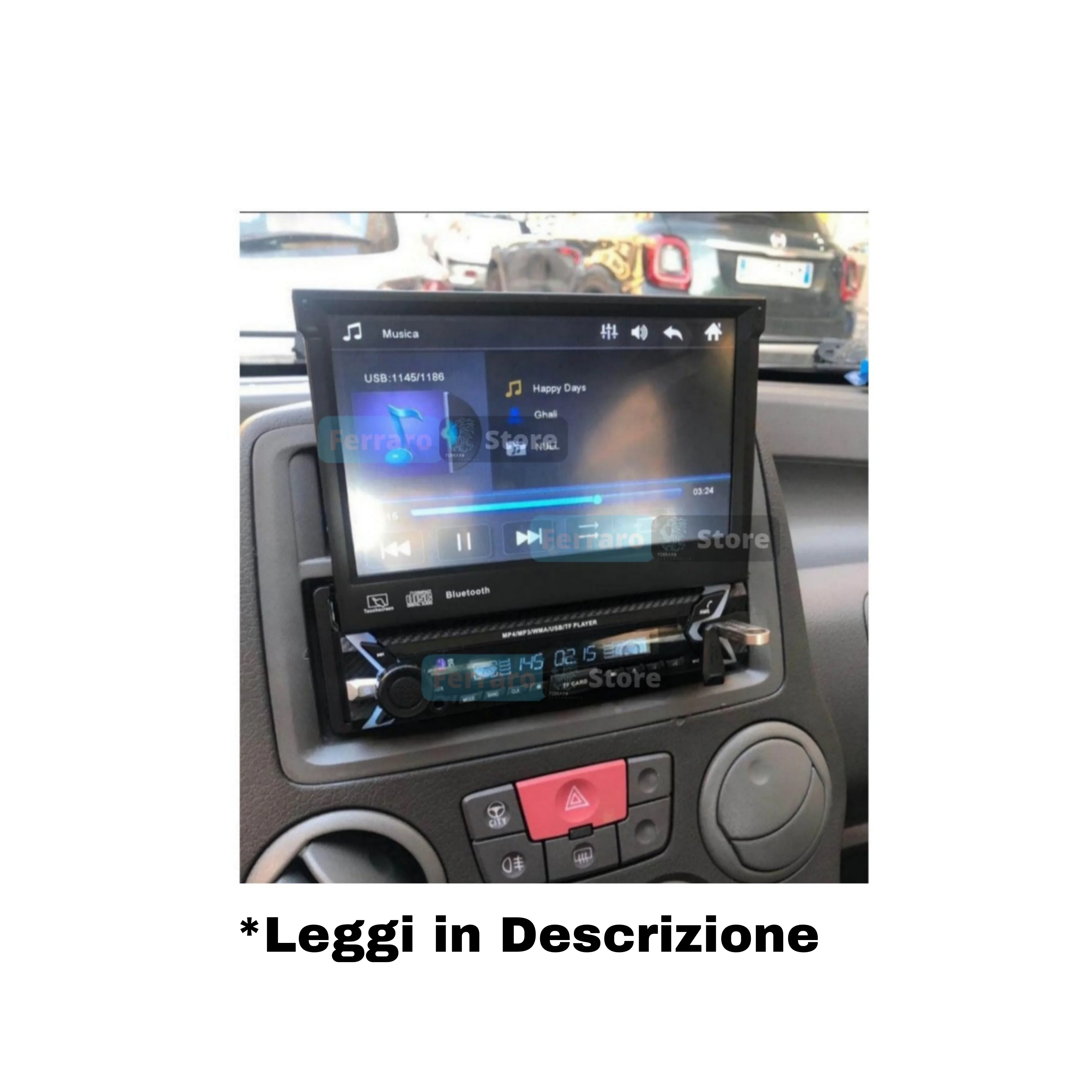Autoradio Universale Motorizzato, 1Din 7" Pollici, Scomparsa, Bluetooth, Radio, USB, Mirror Link per Android - Image 4