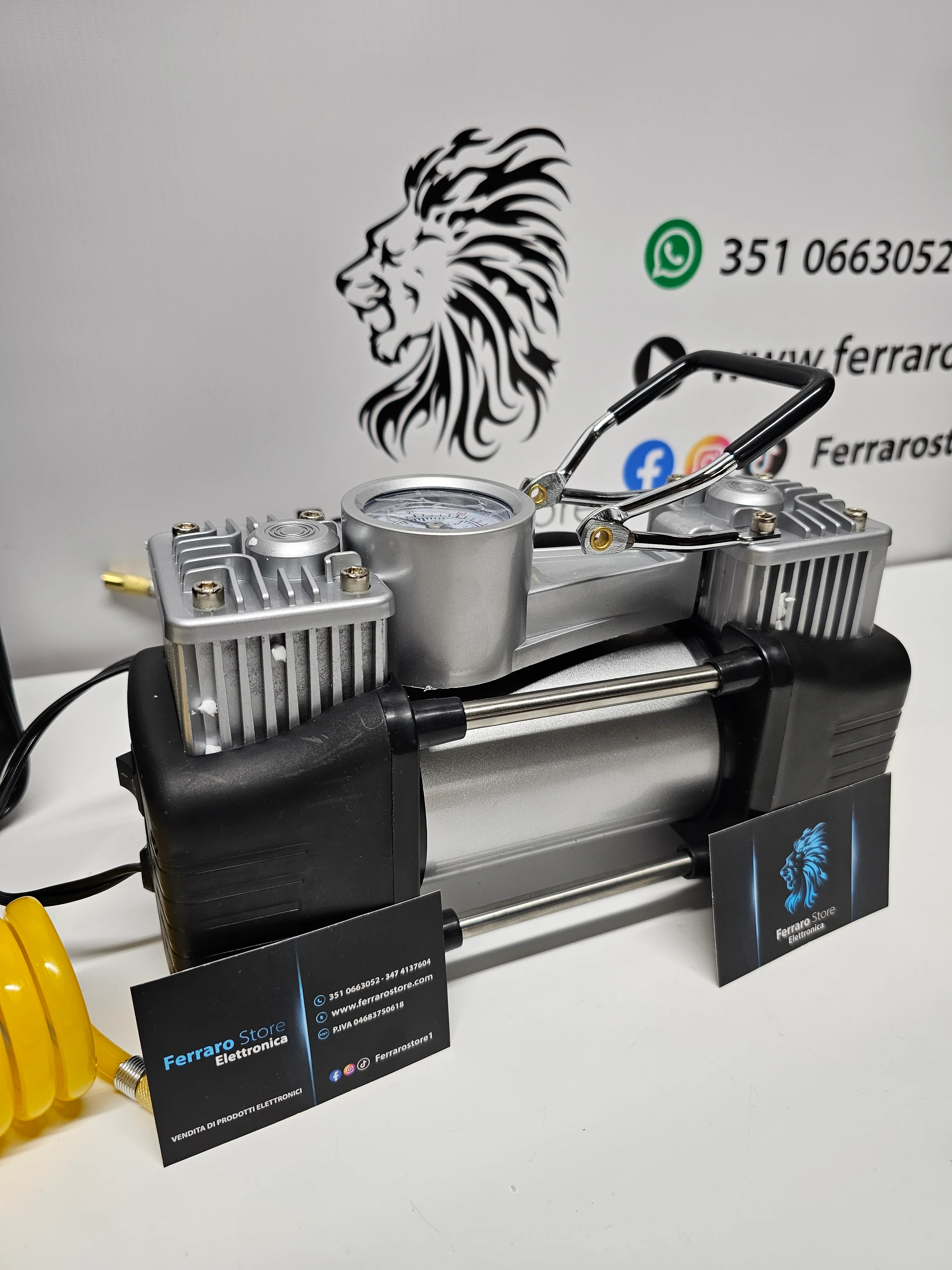 Compressore ad Aria Portatile, Auto, Bici, Moto, Manometro, Doppio Pistone con Manometro, 85L/min, Borsa - Image 11