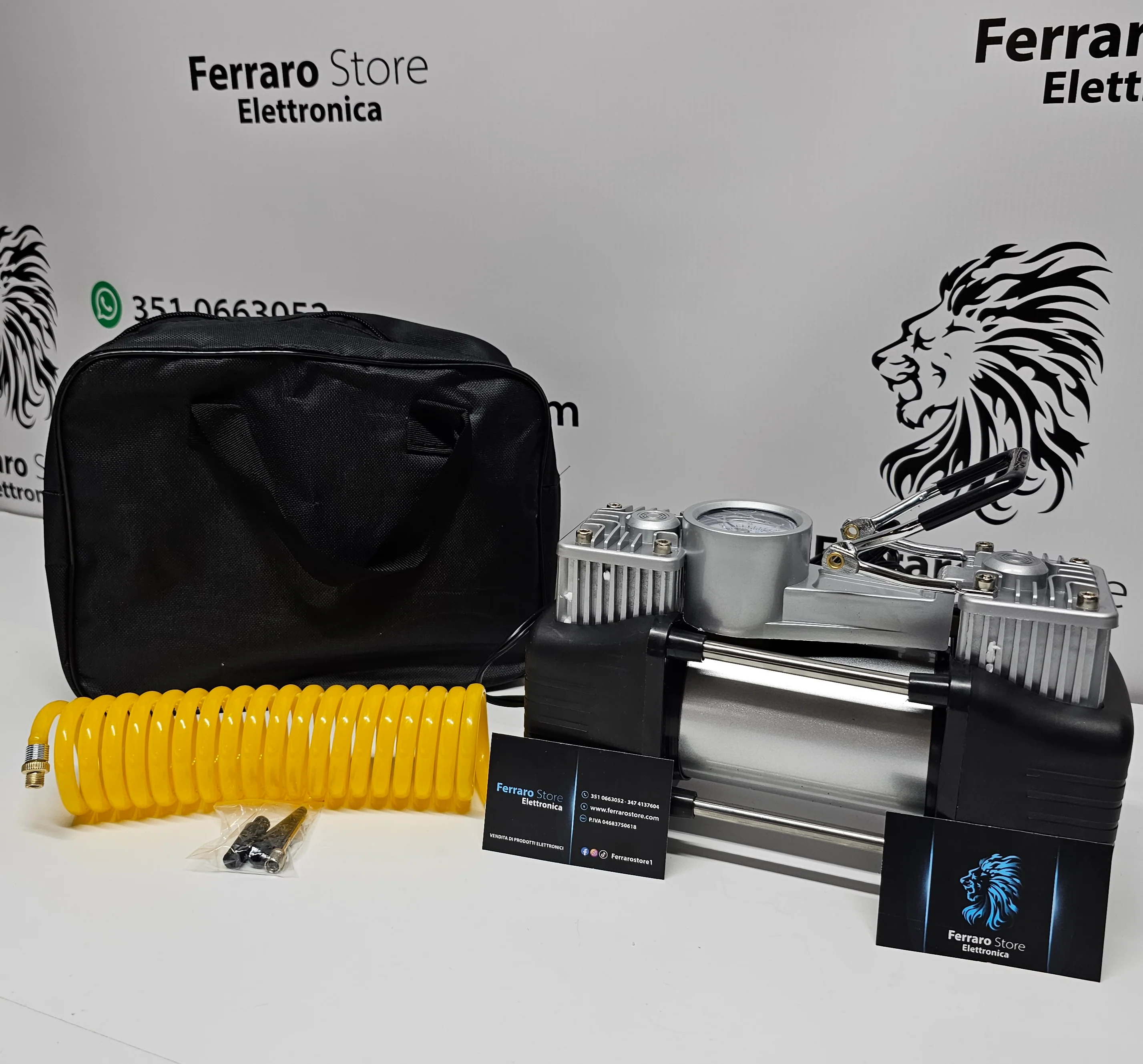 Compressore ad Aria Portatile, Auto, Bici, Moto, Manometro, Doppio Pistone con Manometro, 85L/min, Borsa - Image 2