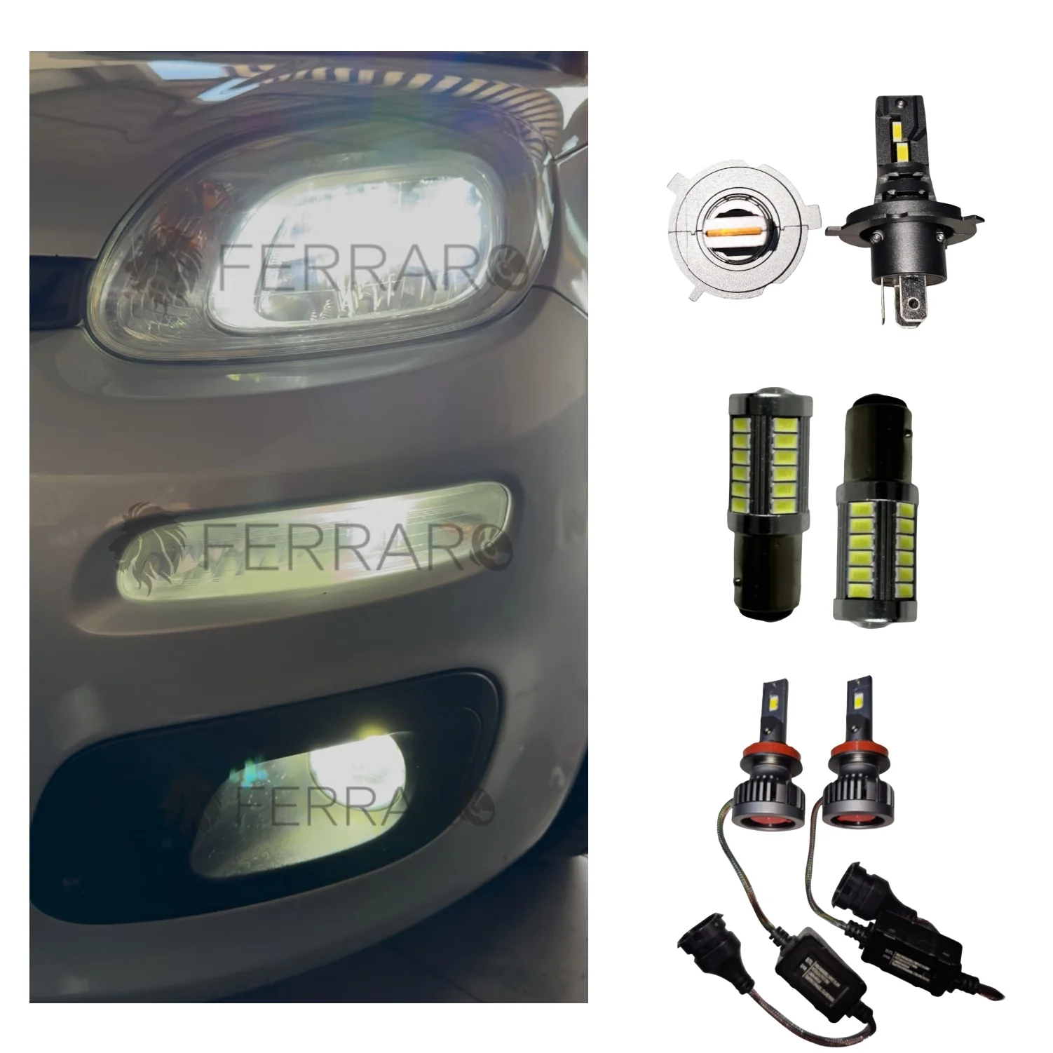 Conversione Fari FULL LED | Fiat Panda 3a Serie | Led H4 + Led Fendinebbia H11 + Led Luci Diurne BAY15D