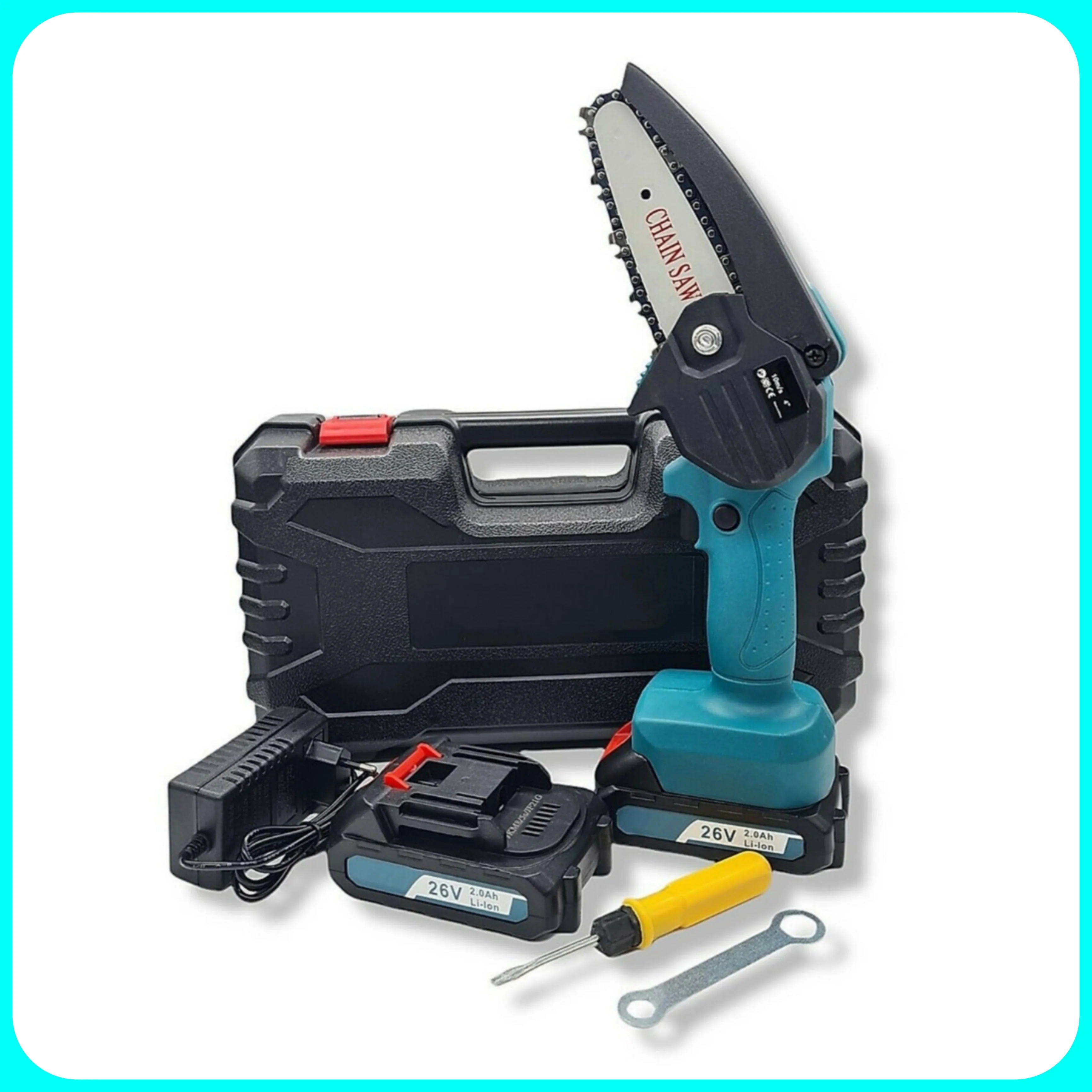 Kit 2 in 1 Mini Motosega Elettrica e Forbici Cesoia Potatura, 4 Batterie, Doppia Valigetta e Completa di Accessori - Image 10