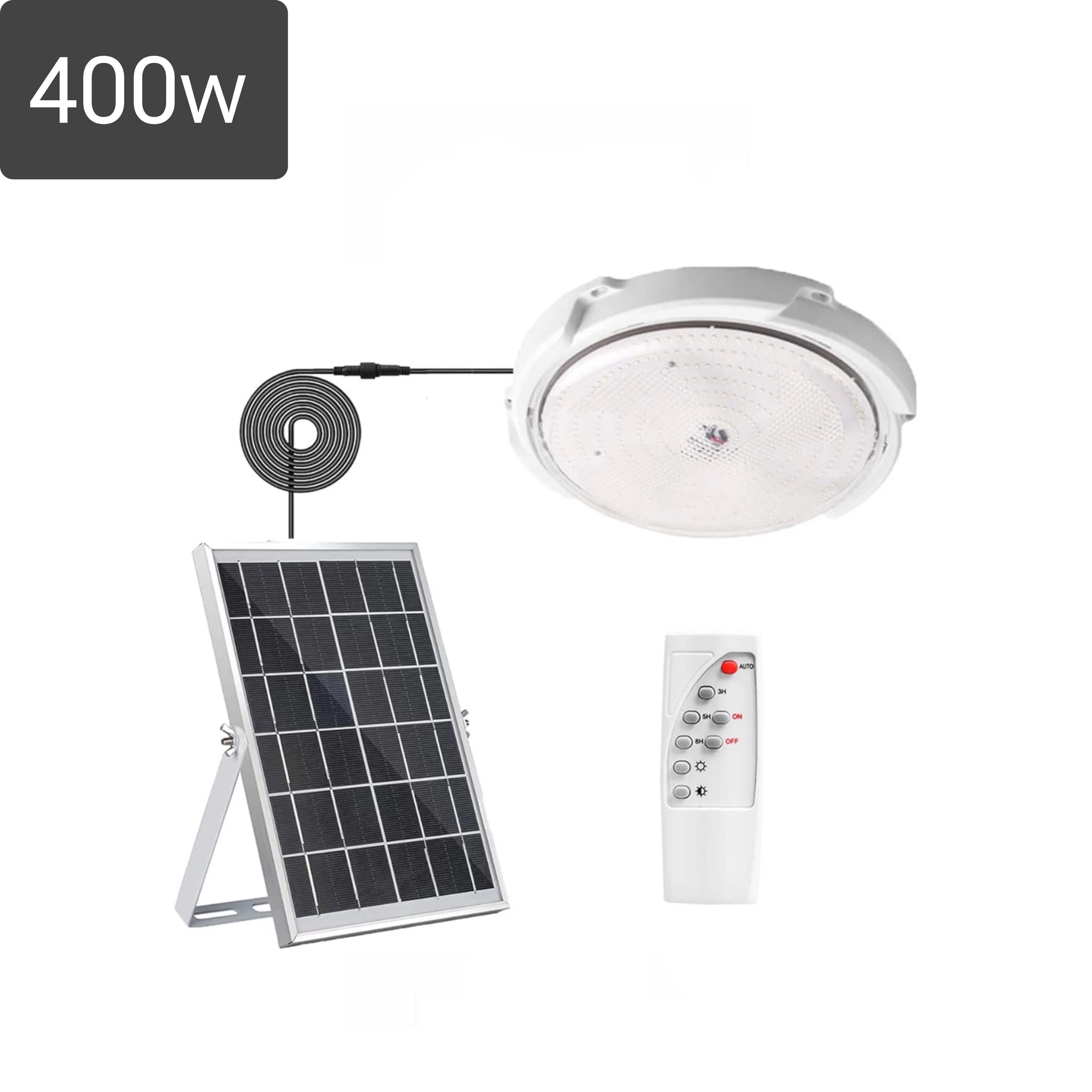 Plafoniera Solare 400w, IP66, Pannello Solare, Telecomando,Luce Fredda, Crepuscolare.