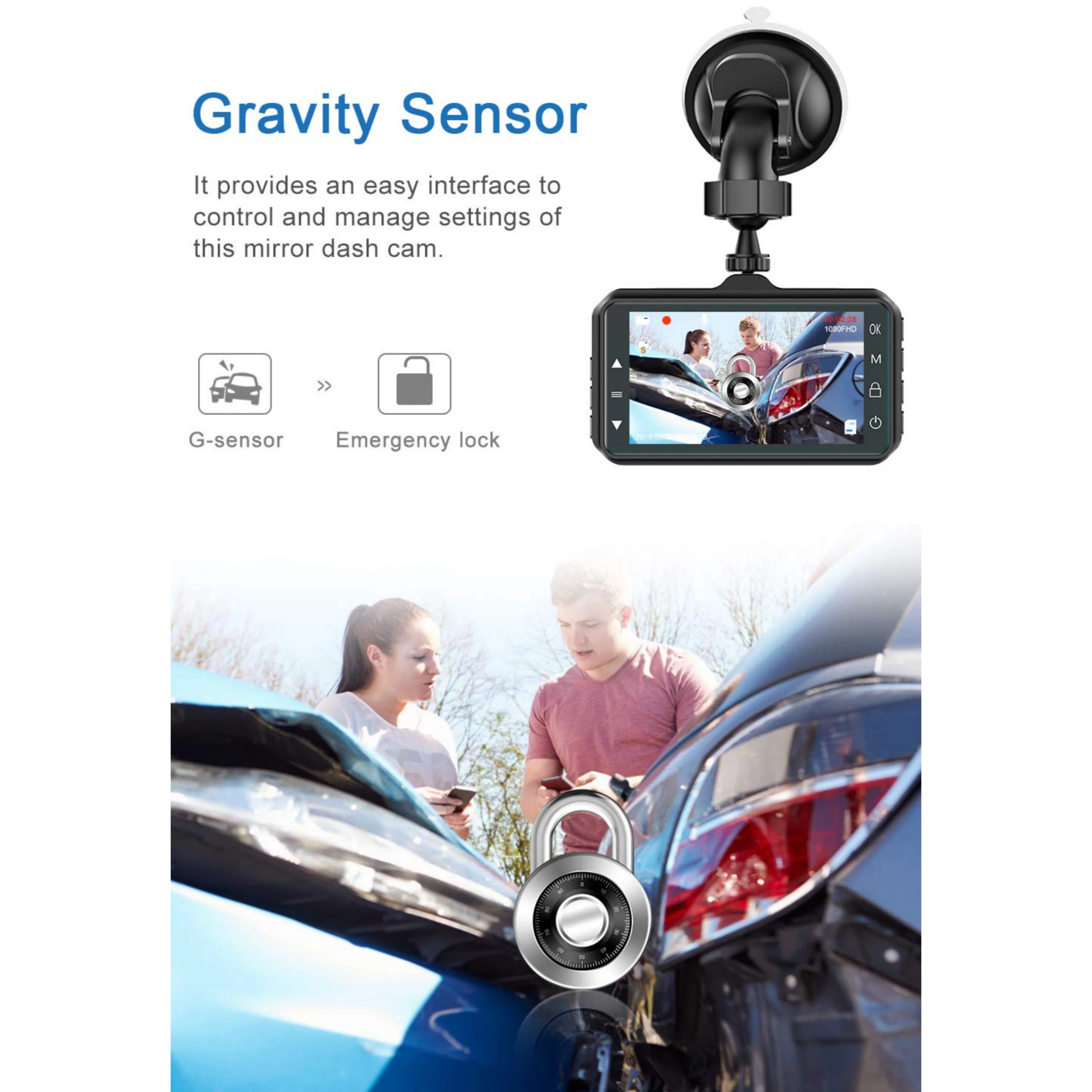 Dash-Cam 3", Telecamera per Auto, 1080p, Angolo Ripresa da 170°, Micro SD - Image 3