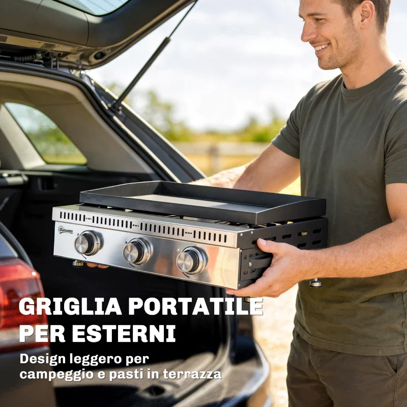 Griglia a Gas Outsunny, portatile da tavolo con vaschetta raccogligrasso, colore nero. - Image 5