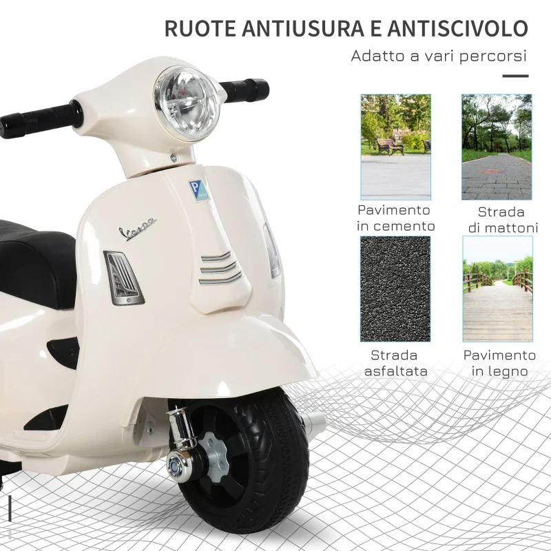 HOMCOM Moto Elettrica per Bambini con Licenza Ufficiale Vespa Batteria 6V, Fari e Clacson, per Bimbi da 18-36 mesi, Bianco, 66.5x38x52cm - Image 2