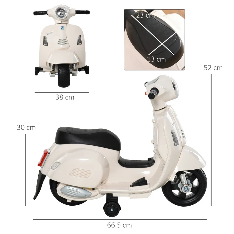 HOMCOM Moto Elettrica per Bambini con Licenza Ufficiale Vespa Batteria 6V, Fari e Clacson, per Bimbi da 18-36 mesi, Bianco, 66.5x38x52cm - Image 4