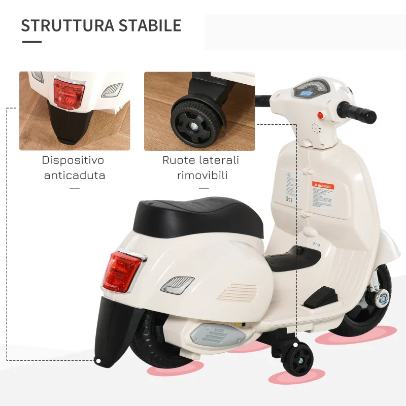 HOMCOM Moto Elettrica per Bambini con Licenza Ufficiale Vespa Batteria 6V, Fari e Clacson, per Bimbi da 18-36 mesi, Bianco, 66.5x38x52cm - Image 5
