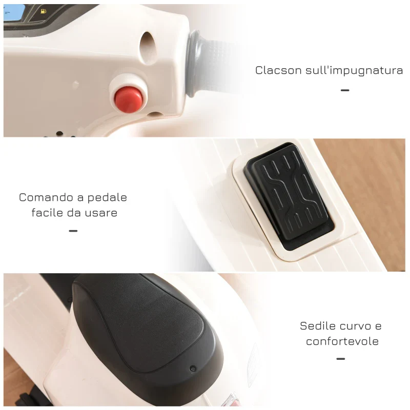 HOMCOM Moto Elettrica per Bambini con Licenza Ufficiale Vespa Batteria 6V, Fari e Clacson, per Bimbi da 18-36 mesi, Bianco, 66.5x38x52cm - Image 8