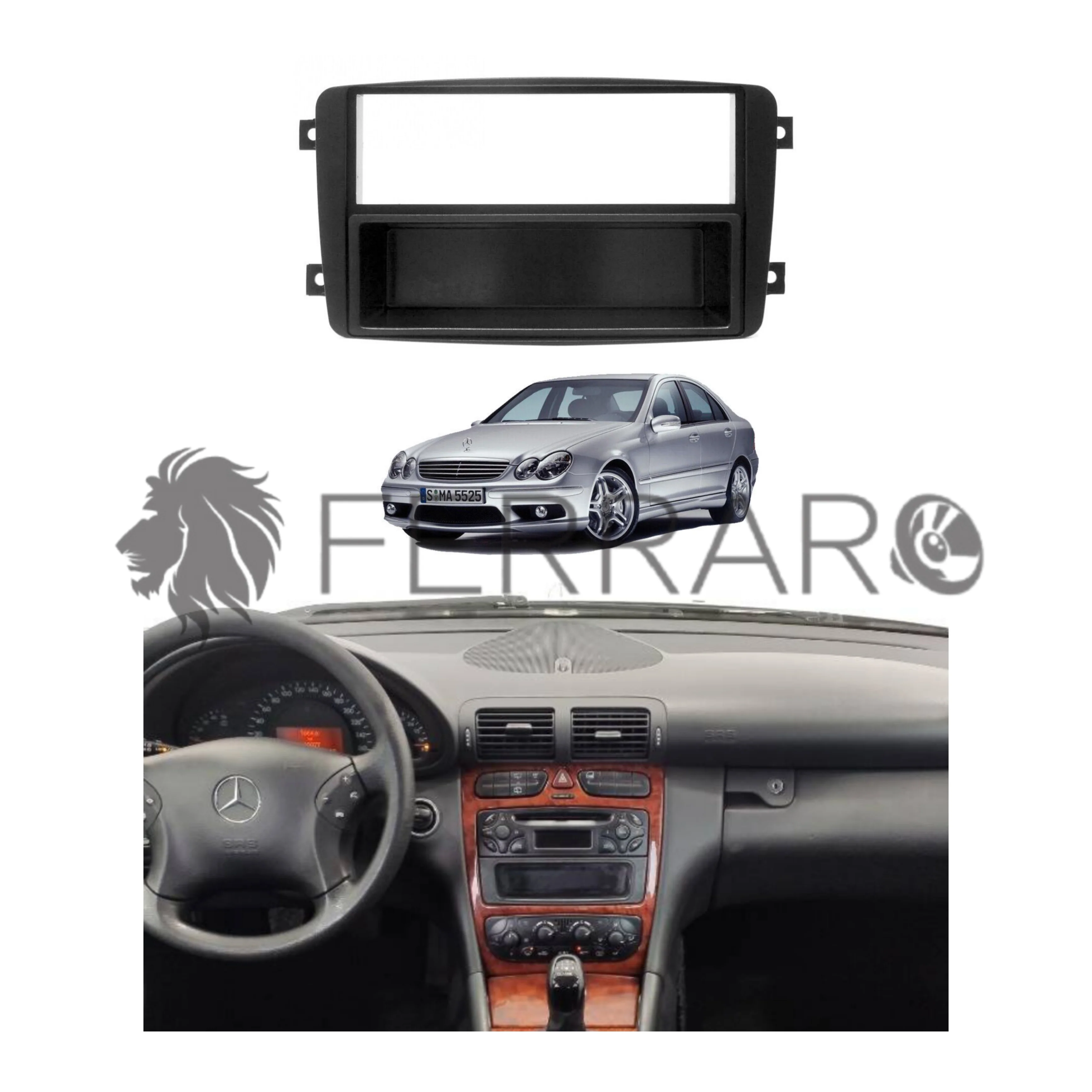 Kit Mascherina 1DIN con Cassetto per Mercedes Classe C w203 (2000-2004)