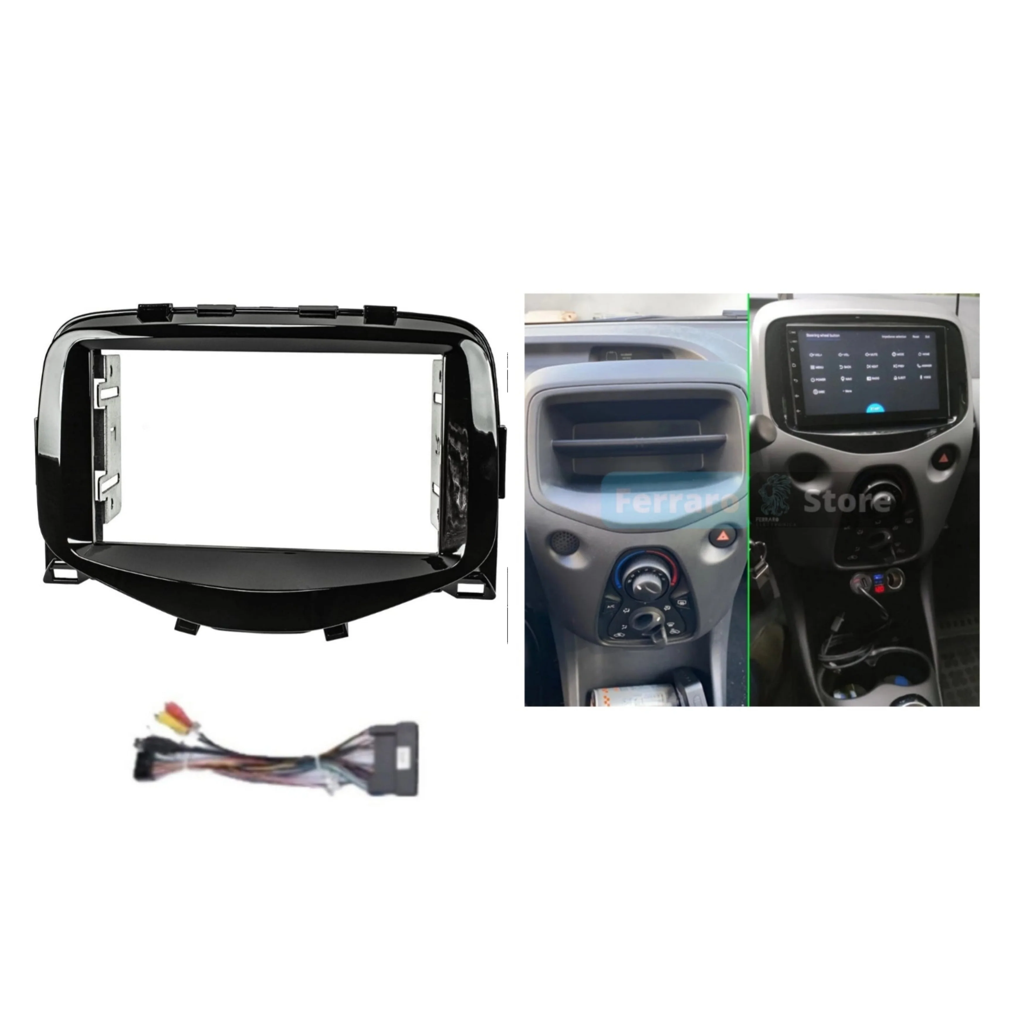 Kit Montaggio Autoradio 7"Pollici Citroen C1 | Peugeot 108 | Toyota Aygo | 2014-2022 | Mascherina | Cablaggio Autoradio Android