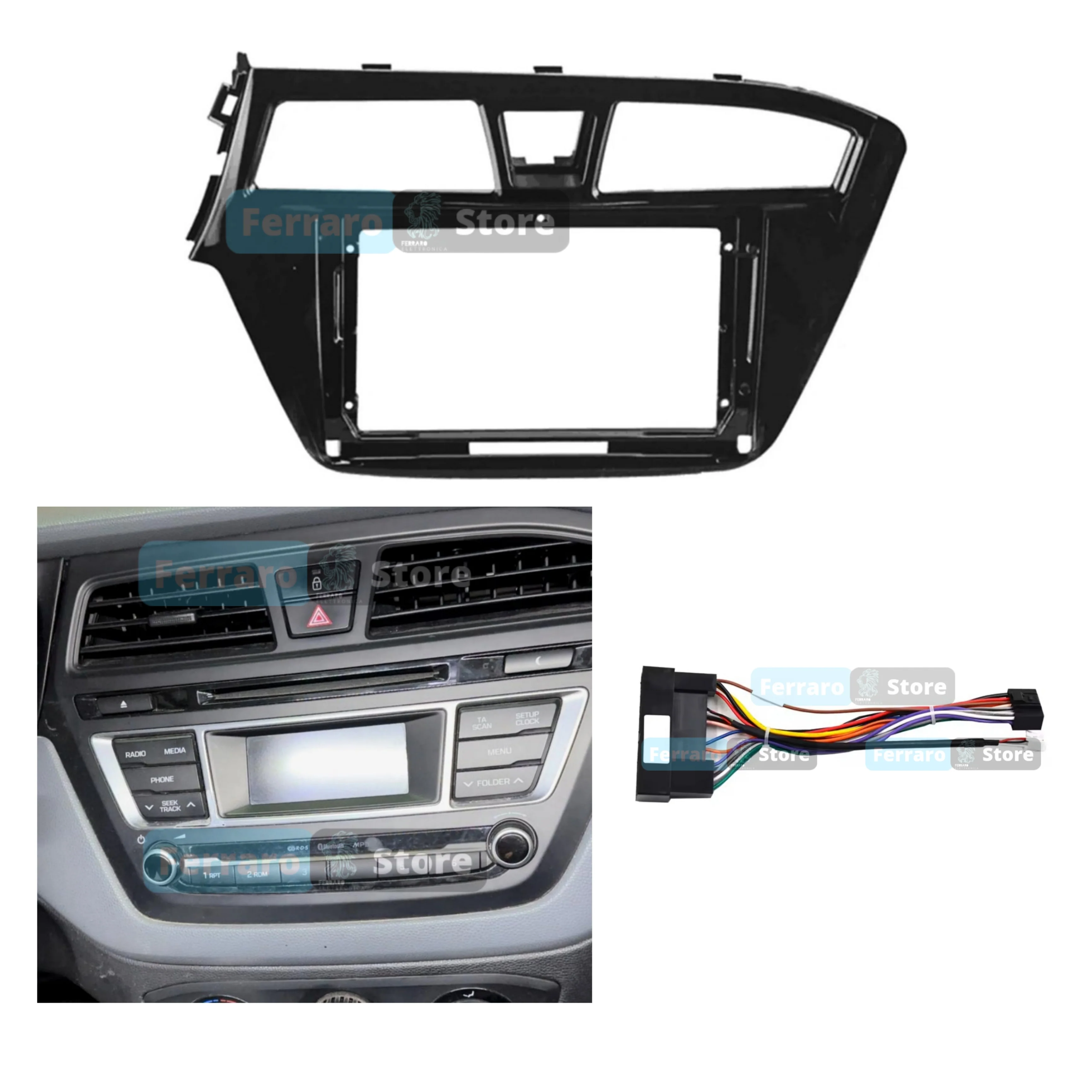 Kit Montaggio Autoradio 9"Pollici Hyundai i20 (2014-2018) Mascherina, Cablaggio per Autoradio Android