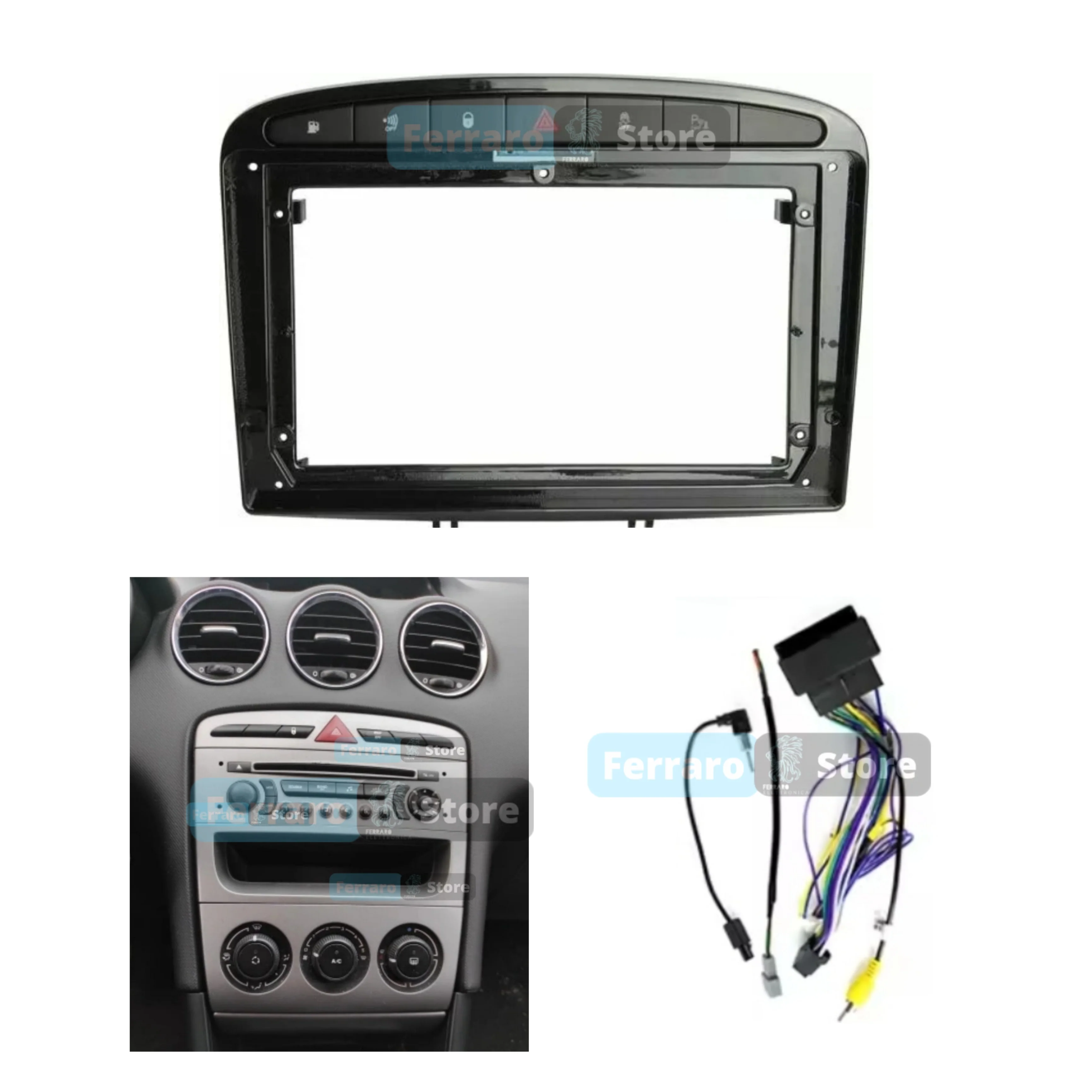 Kit Montaggio Autoradio 9"Pollici Peugeot 308, 408 (2010-2017) Mascherina, Cablaggio per Autoradio Android
