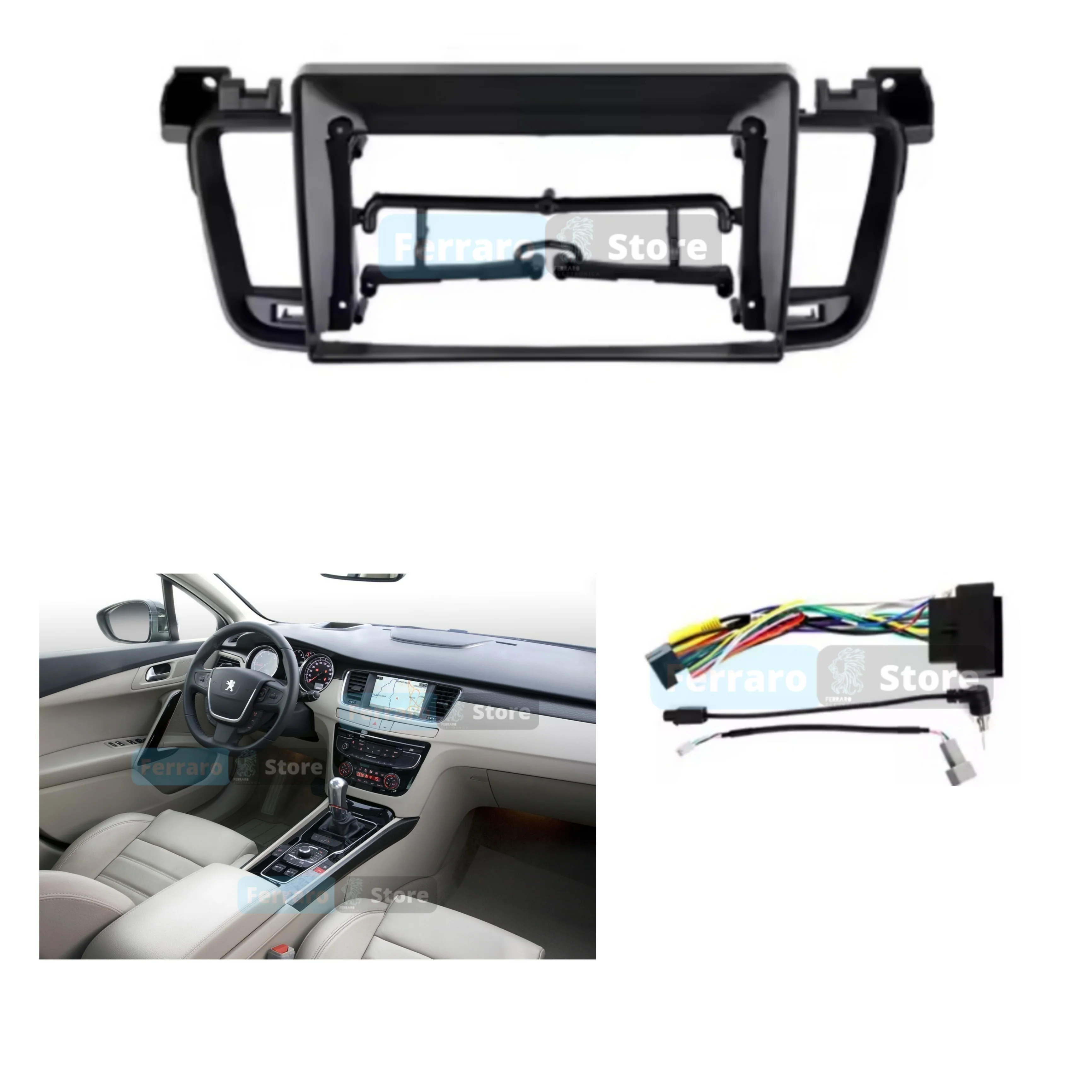 Kit Montaggio Autoradio 9"Pollici Peugeot 508, 508sw (2011-2018) Mascherina, Cablaggio per Autoradio Android