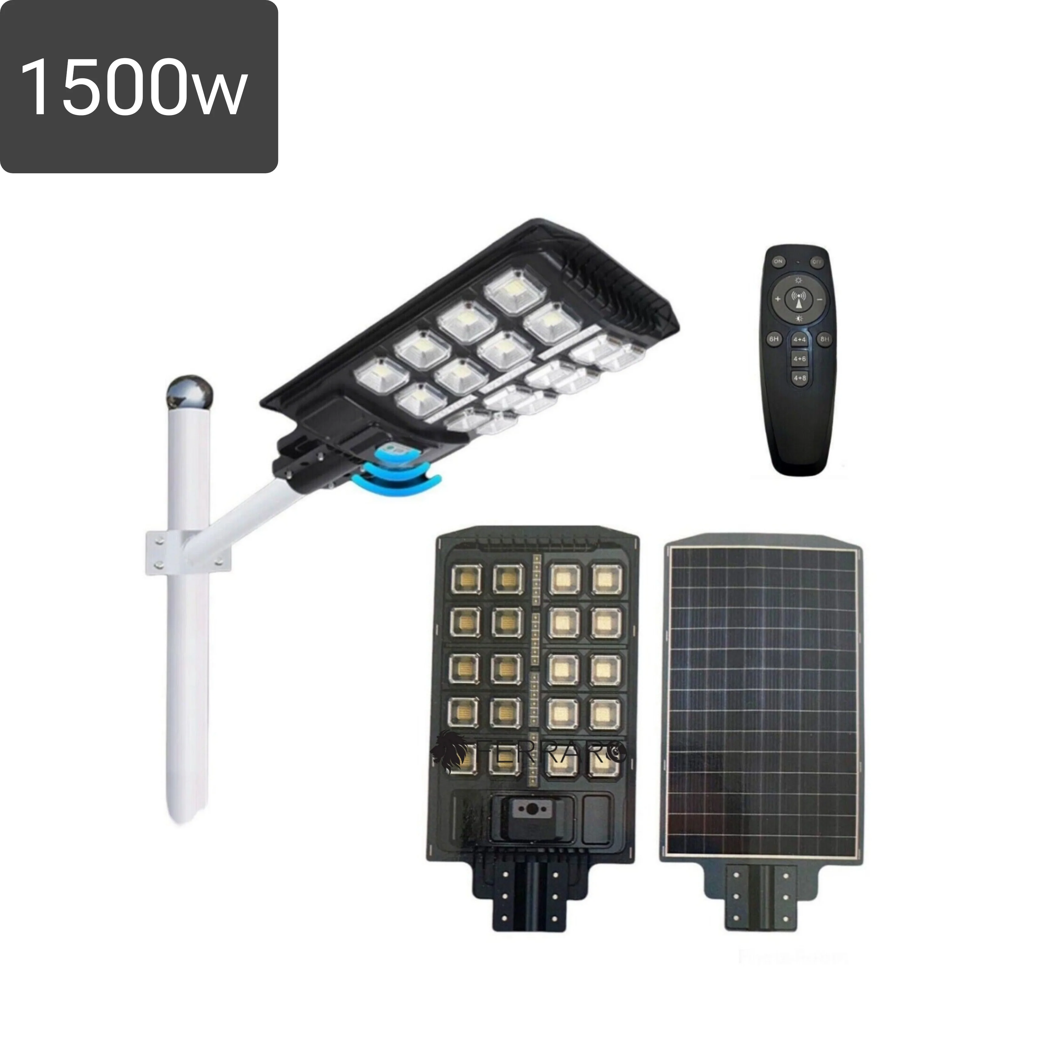 Lampione Solare 1500w, IP66,Pannello Solare,Telecomando, Luce Fredda, Crepuscolare.