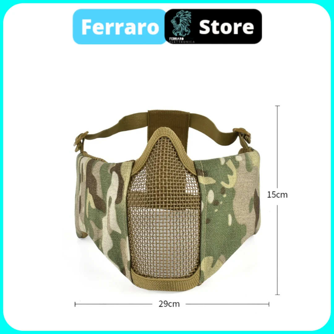 Maschera Tattica Softair, Paintball, Protezione Bocca in rete di acciaio, Comoda, Protettiva, Traspirante, Beige Mimetico - Image 2