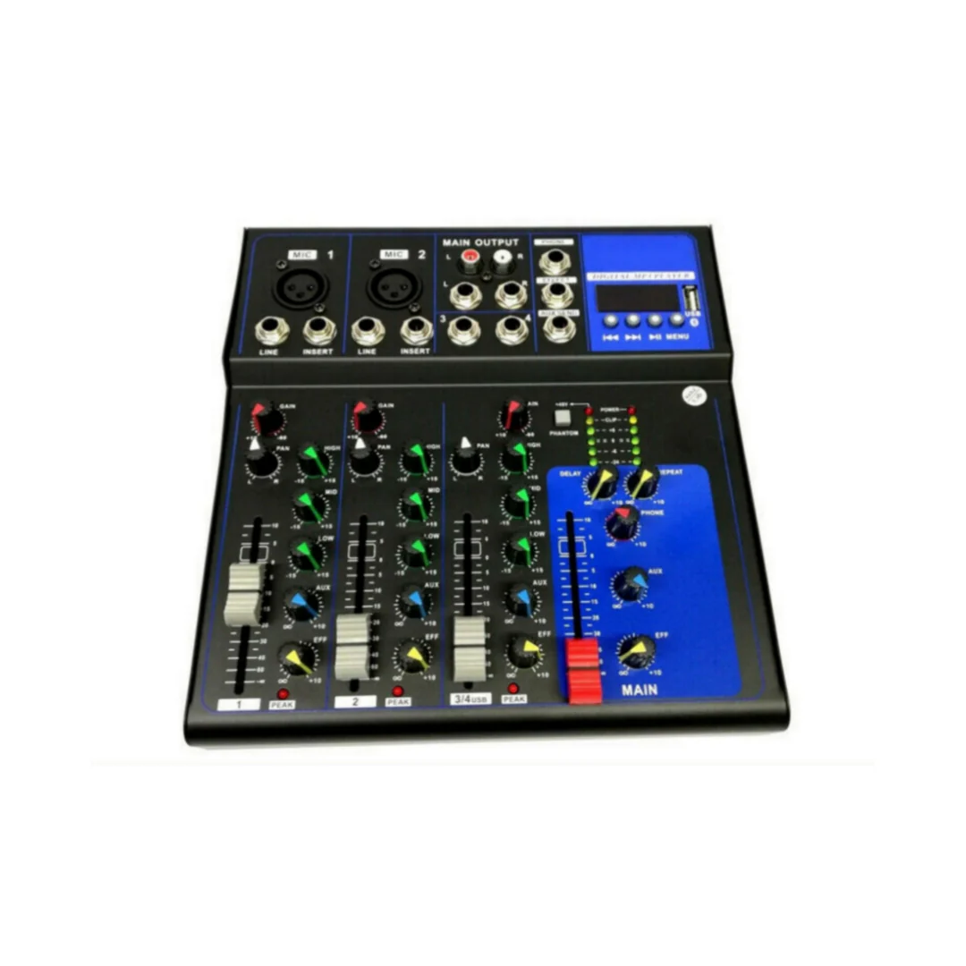 Mixer Audio 4 Canali, Professionale, USB, Echo-Delay, DJ, Karaoke, Bluetooth, Live