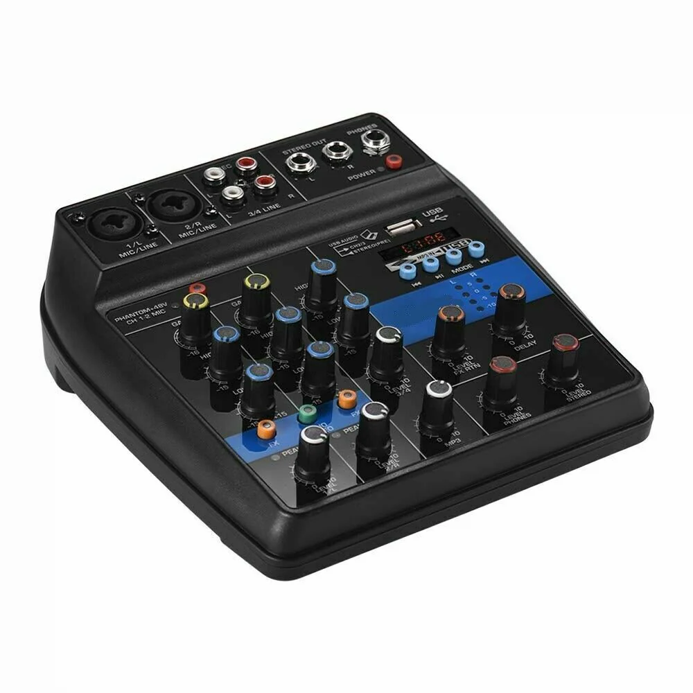 Mixer Audio 4 Canali, Professionale, Supporto Microfono, USB, BT, MP3, DJ Karaoke - Image 2