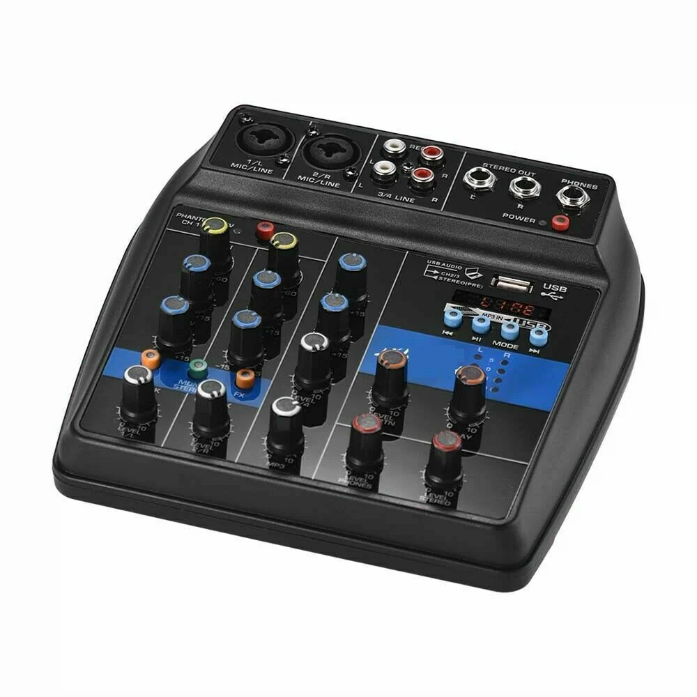 Mixer Audio 4 Canali, Professionale, Supporto Microfono, USB, BT, MP3, DJ Karaoke - Image 3