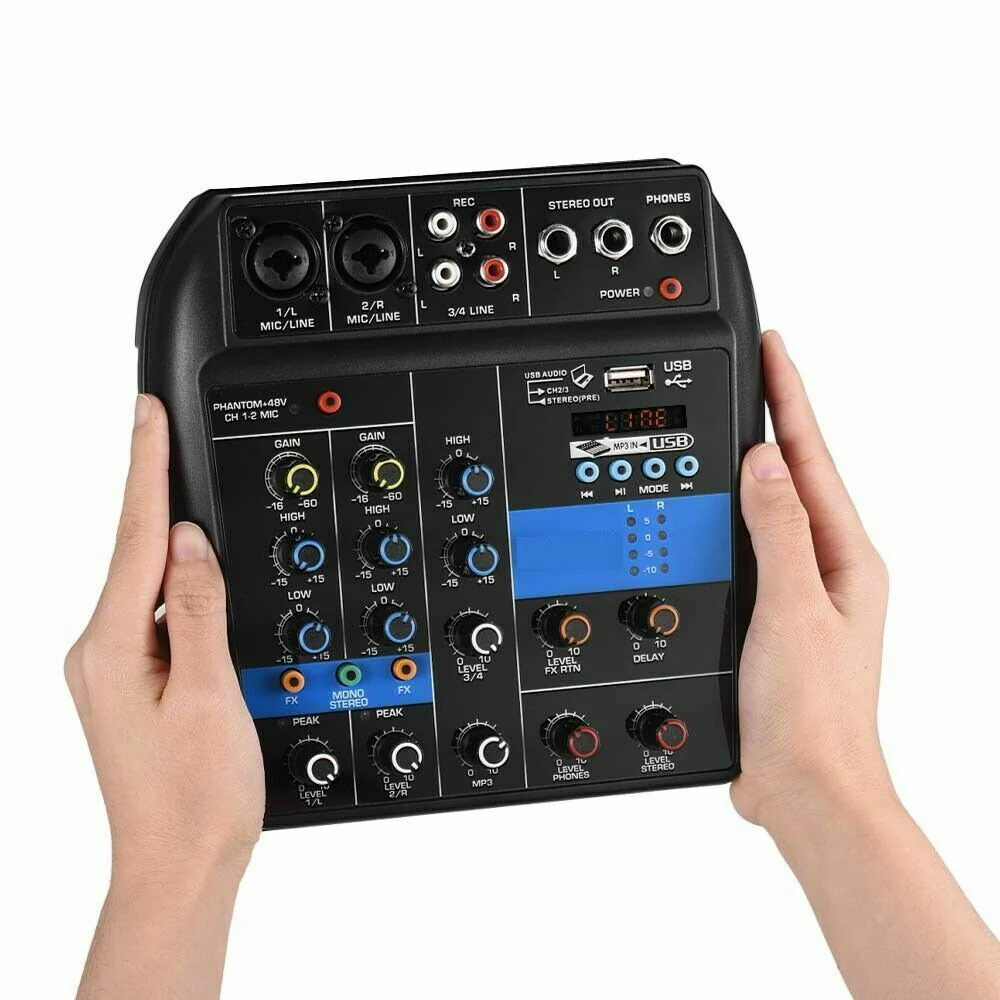 Mixer Audio 4 Canali, Professionale, Supporto Microfono, USB, BT, MP3, DJ Karaoke - Image 4