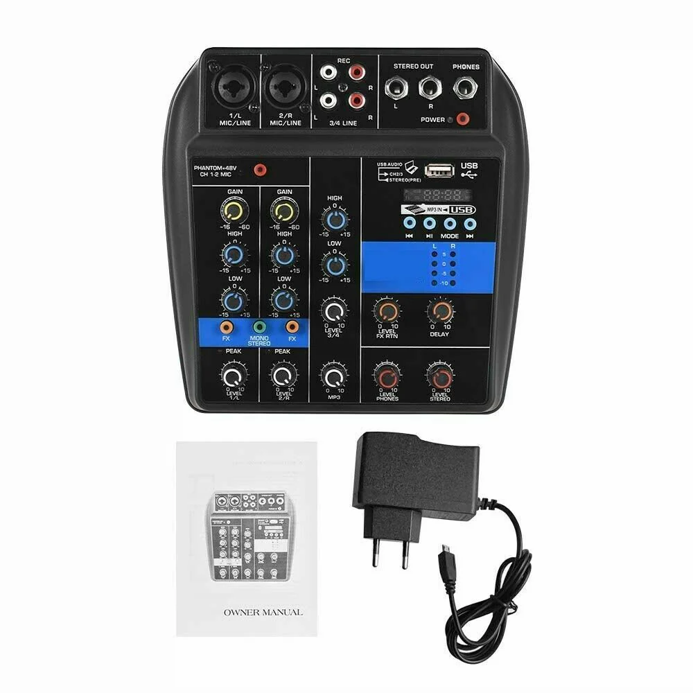 Mixer Audio 4 Canali, Professionale, Supporto Microfono, USB, BT, MP3, DJ Karaoke - Image 6
