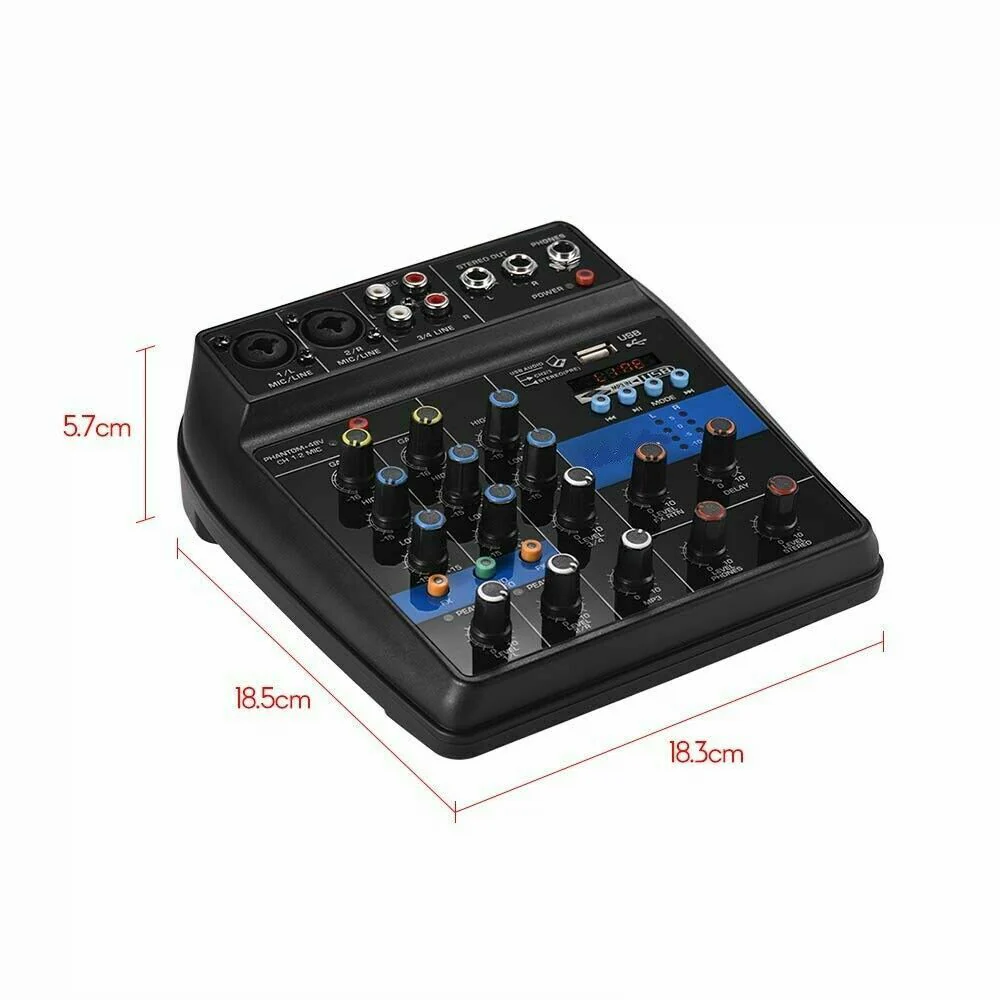 Mixer Audio 4 Canali, Professionale, Supporto Microfono, USB, BT, MP3, DJ Karaoke - Image 7