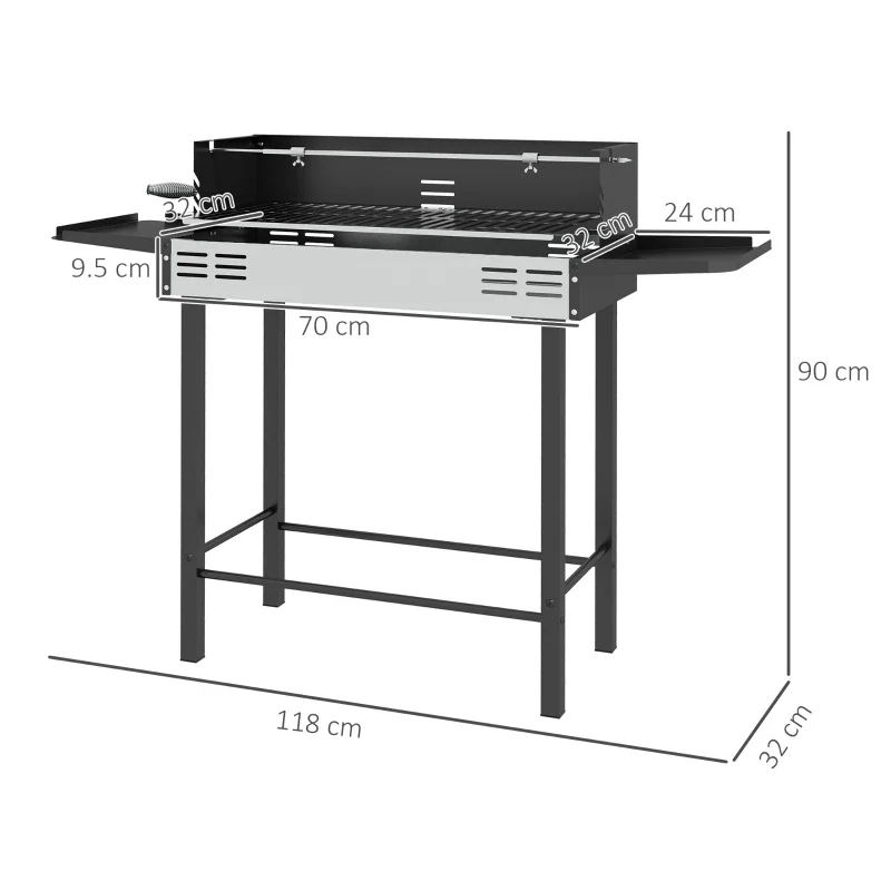 Outsunny Barbecue a Carbone a 3 Livelli con Mensole Pieghevoli e Girarrosto, in Acciaio Inox, 118x32x90 cm, Nero - Image 3